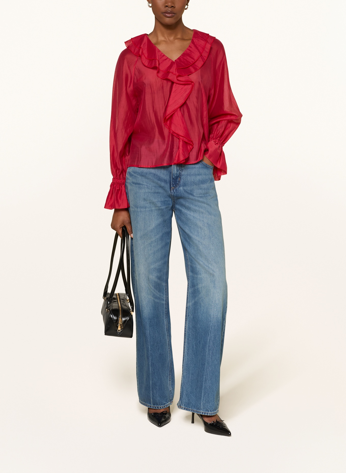 SoSUE Blusenshirt mit Volants: ROT