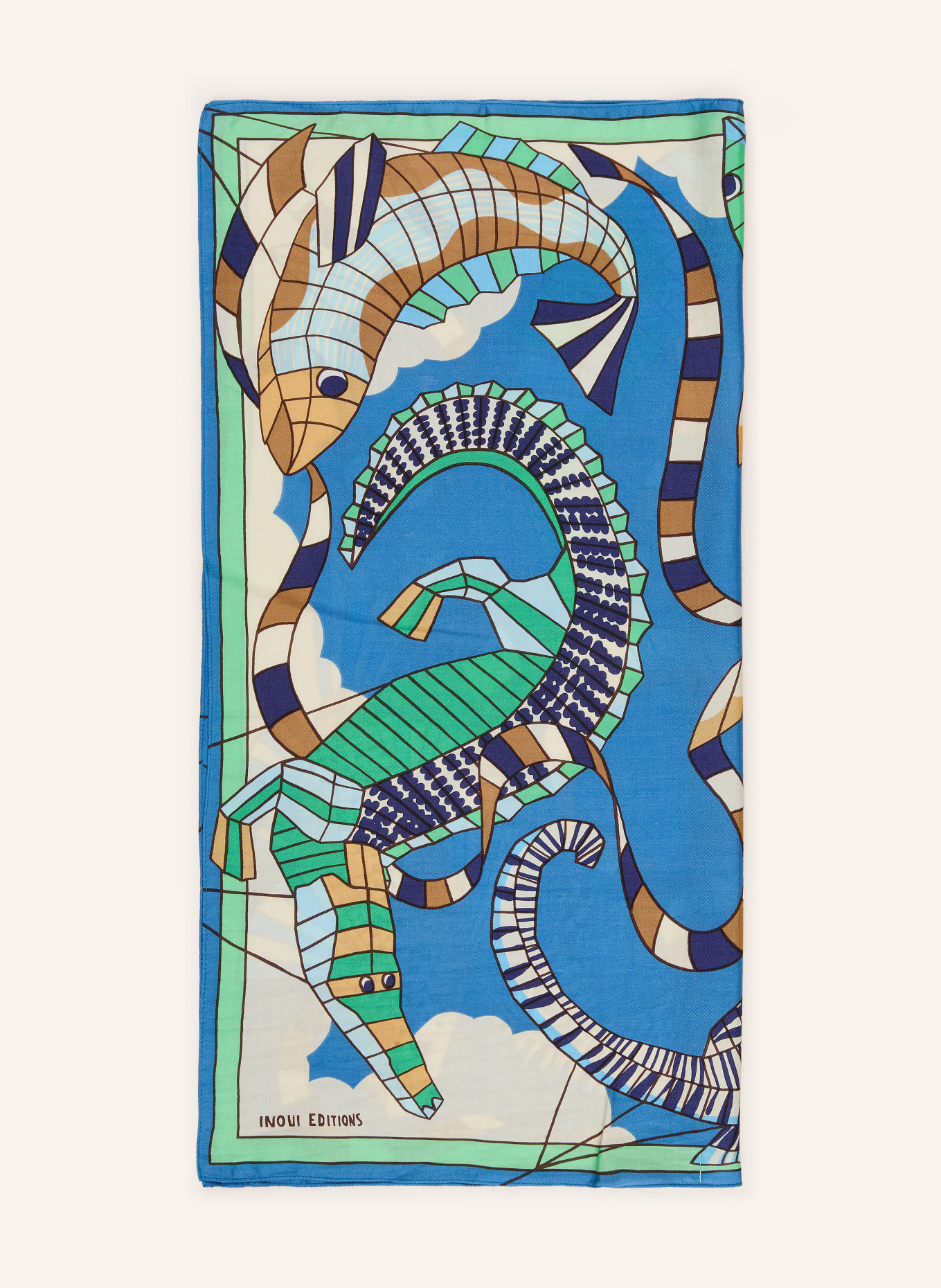 INOUI EDITIONS CERFS VOLANTS scarf with silk: BLUE / BEIGE / CREAM