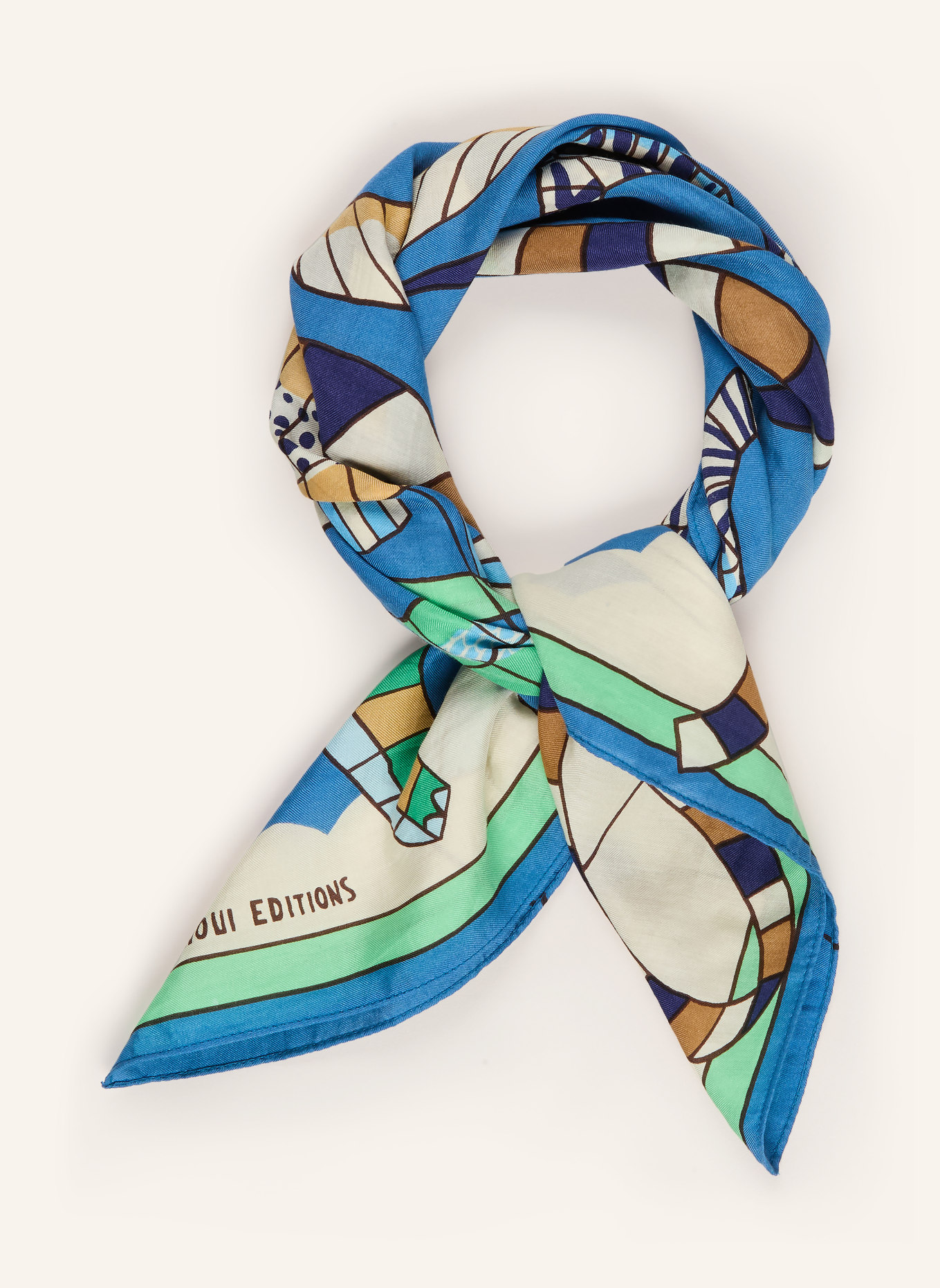 INOUI EDITIONS CERFS VOLANTS scarf with silk: BLUE / BEIGE / CREAM
