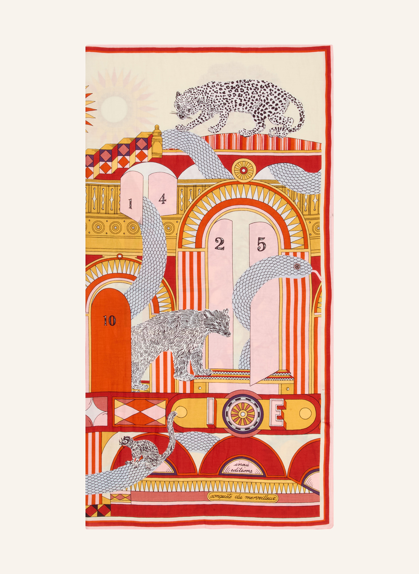 INOUI EDITIONS Tuch TAJ mit Seide: ECRU / ROT / ORANGE