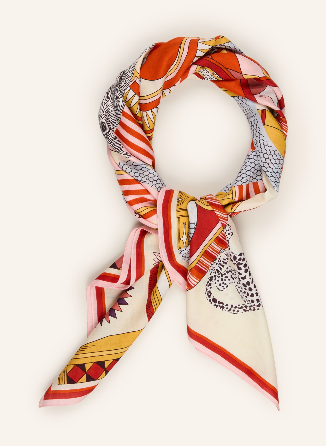 INOUI EDITIONS Tuch TAJ mit Seide: ECRU / ROT / ORANGE
