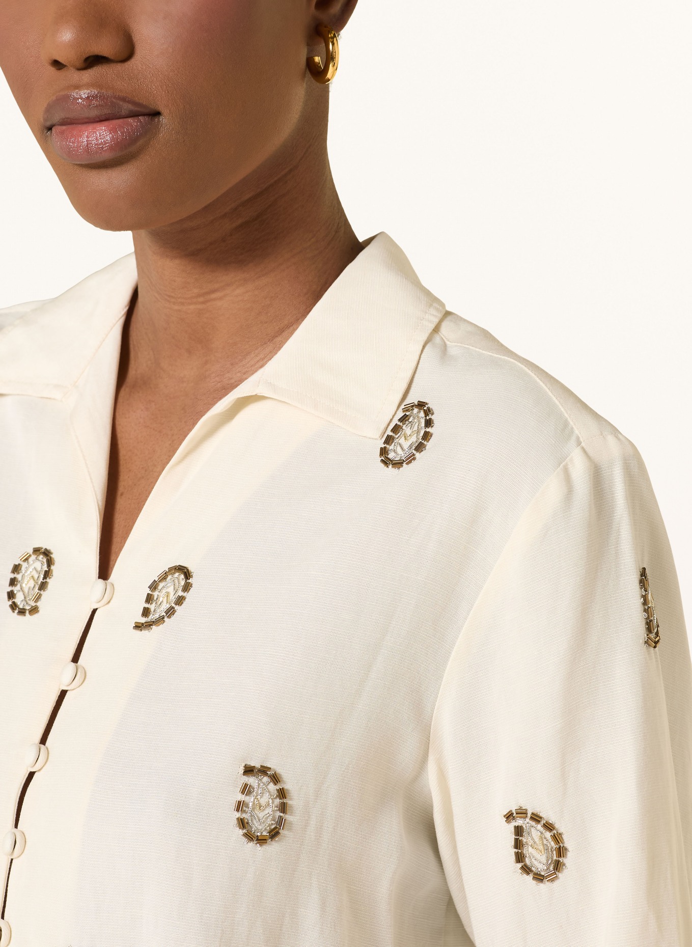 POLO RALPH LAUREN Blouse with decorative pearls: ECRU