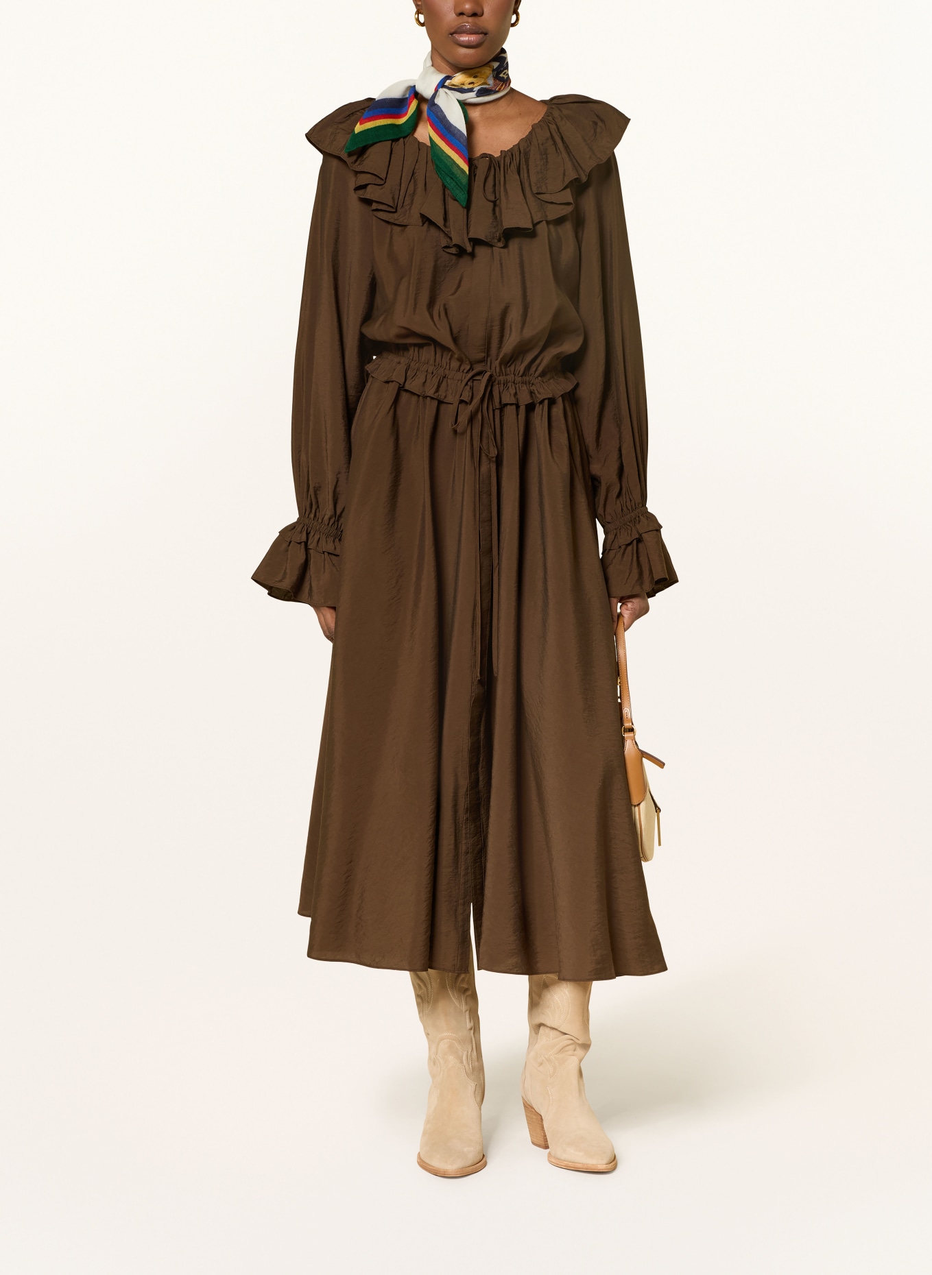 POLO RALPH LAUREN Kleid mit Volants: DUNKELBRAUN