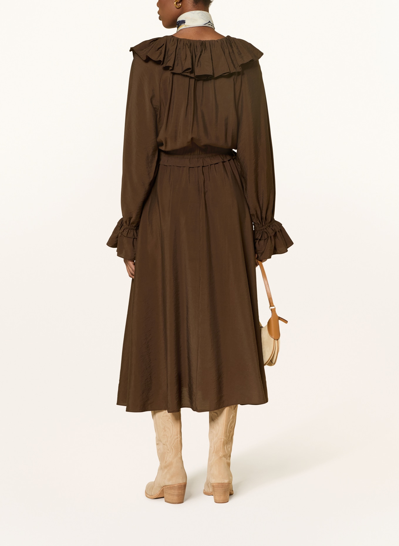 POLO RALPH LAUREN Kleid mit Volants: DUNKELBRAUN