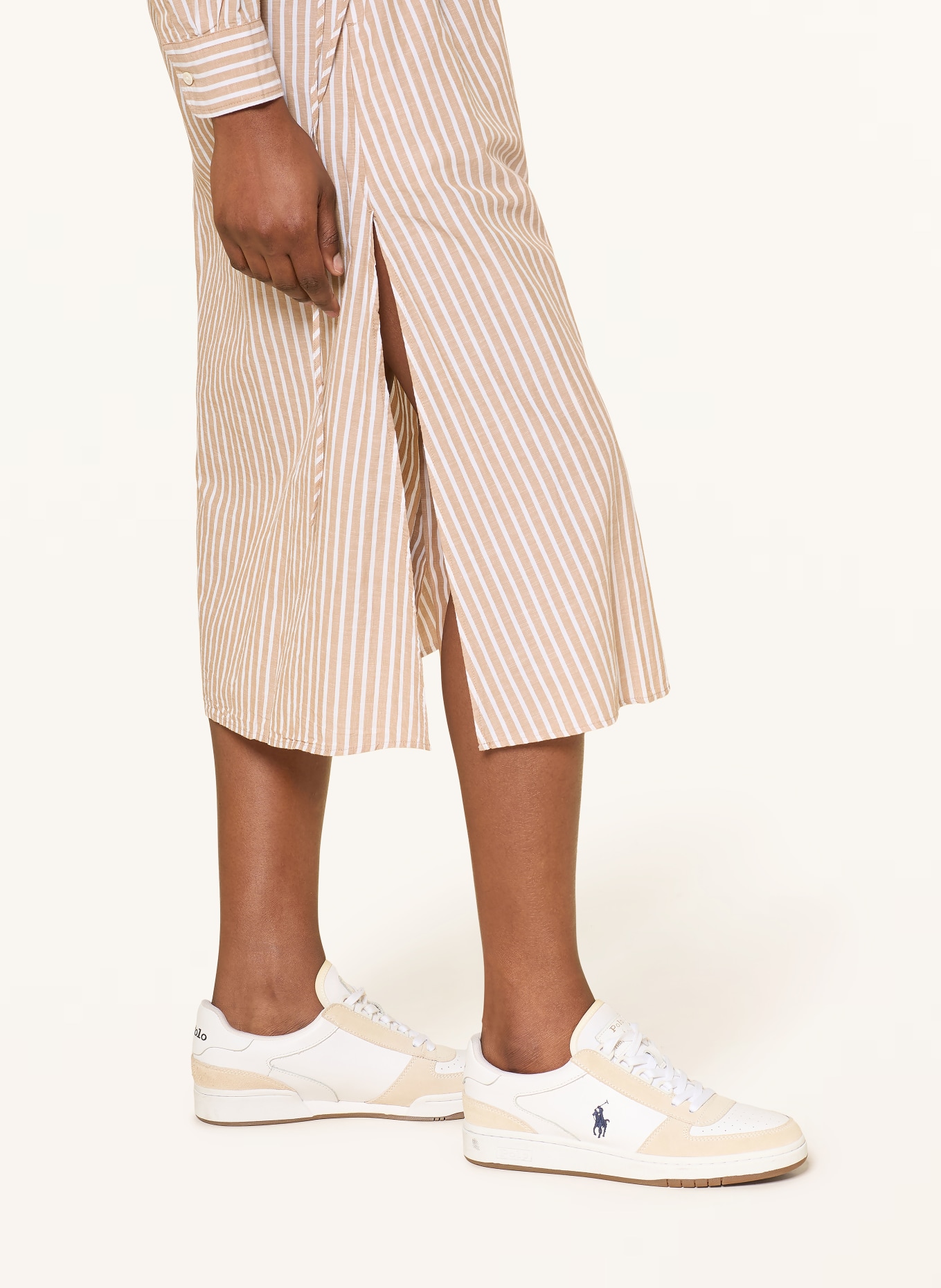 POLO RALPH LAUREN Hemdblusenkleid: BEIGE / WEISS