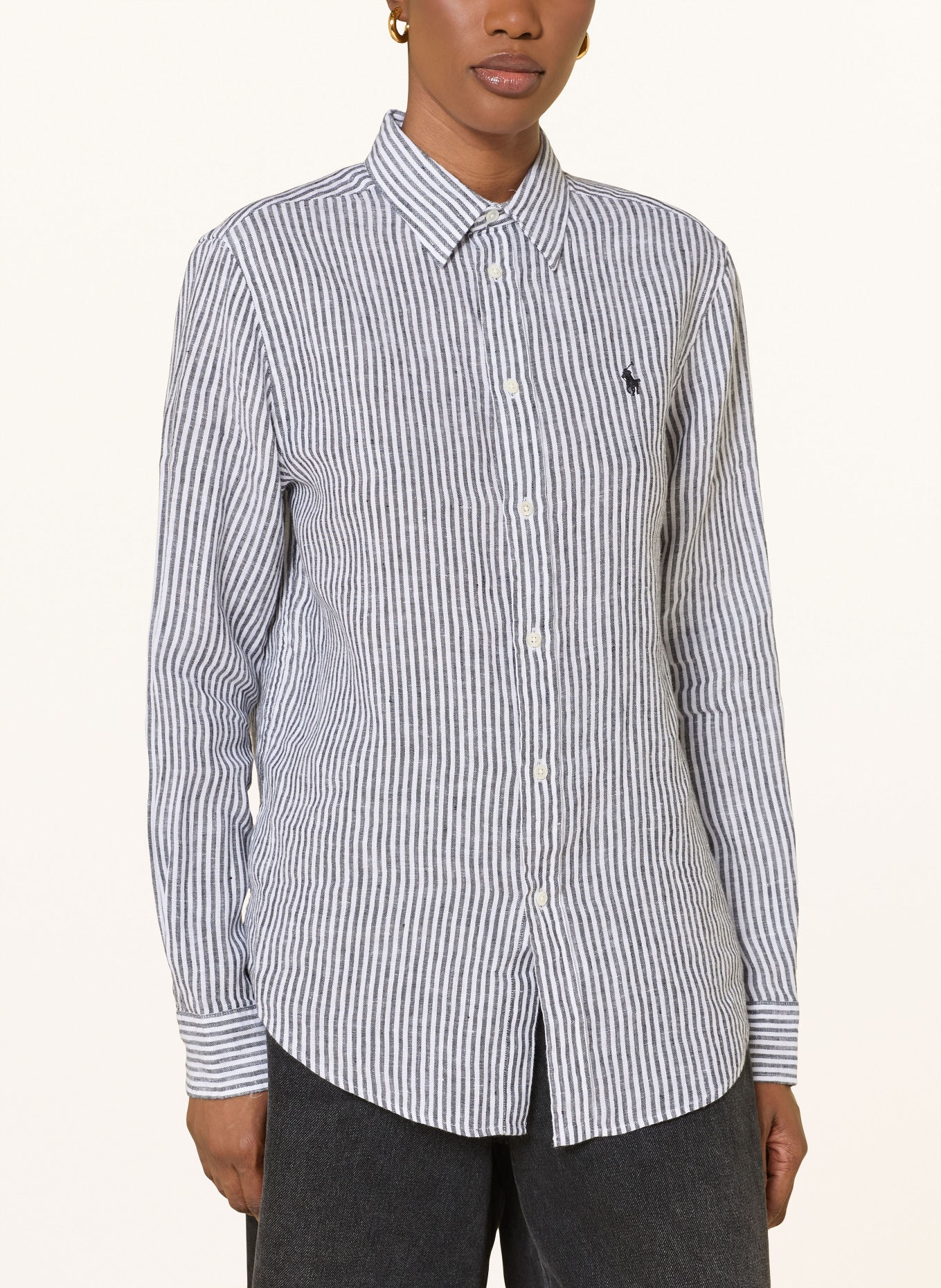 POLO RALPH LAUREN Lněná košile: TMAVĚ ŠEDÁ / BÍLÁ