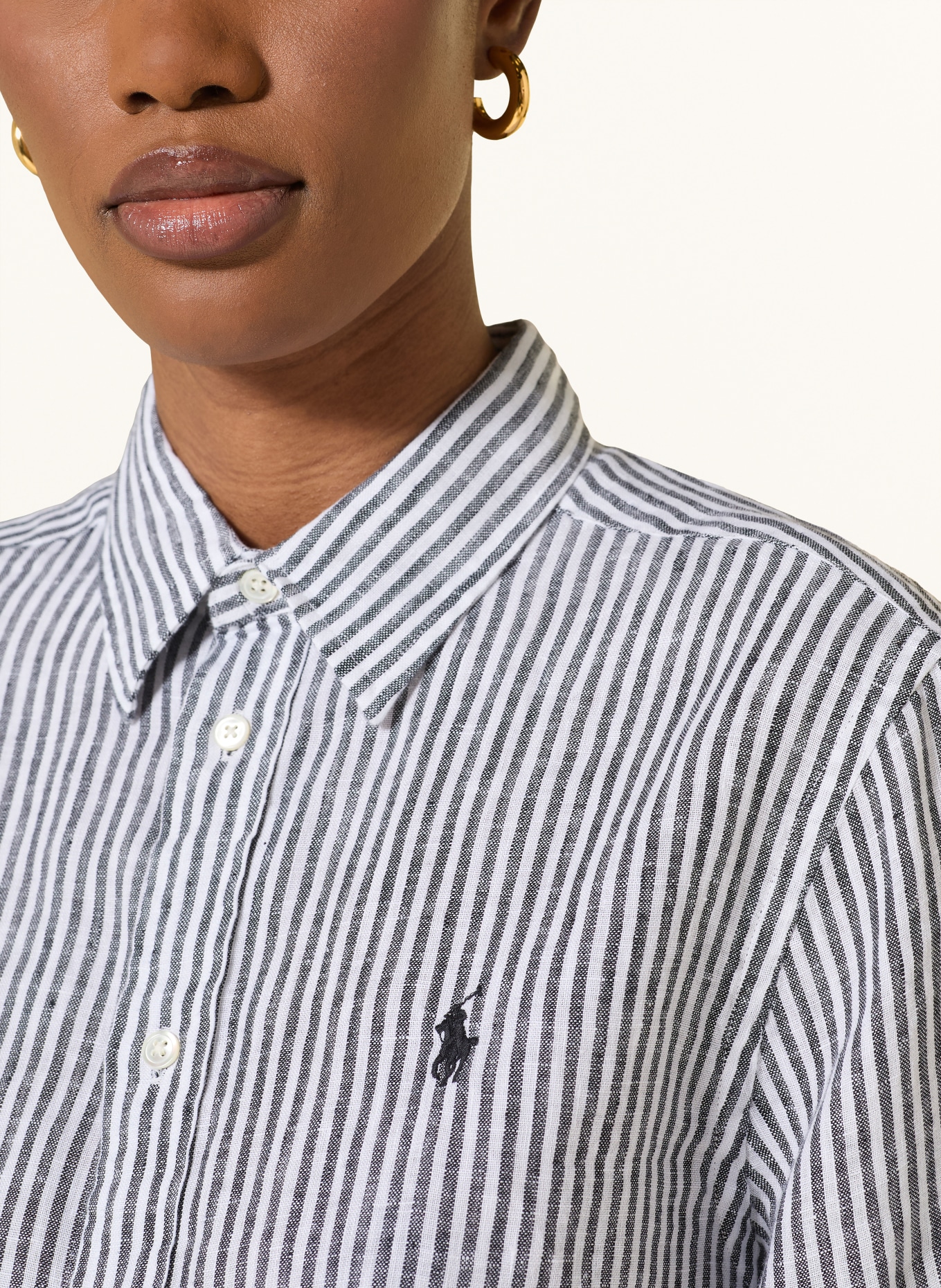 POLO RALPH LAUREN Lněná košile: TMAVĚ ŠEDÁ / BÍLÁ