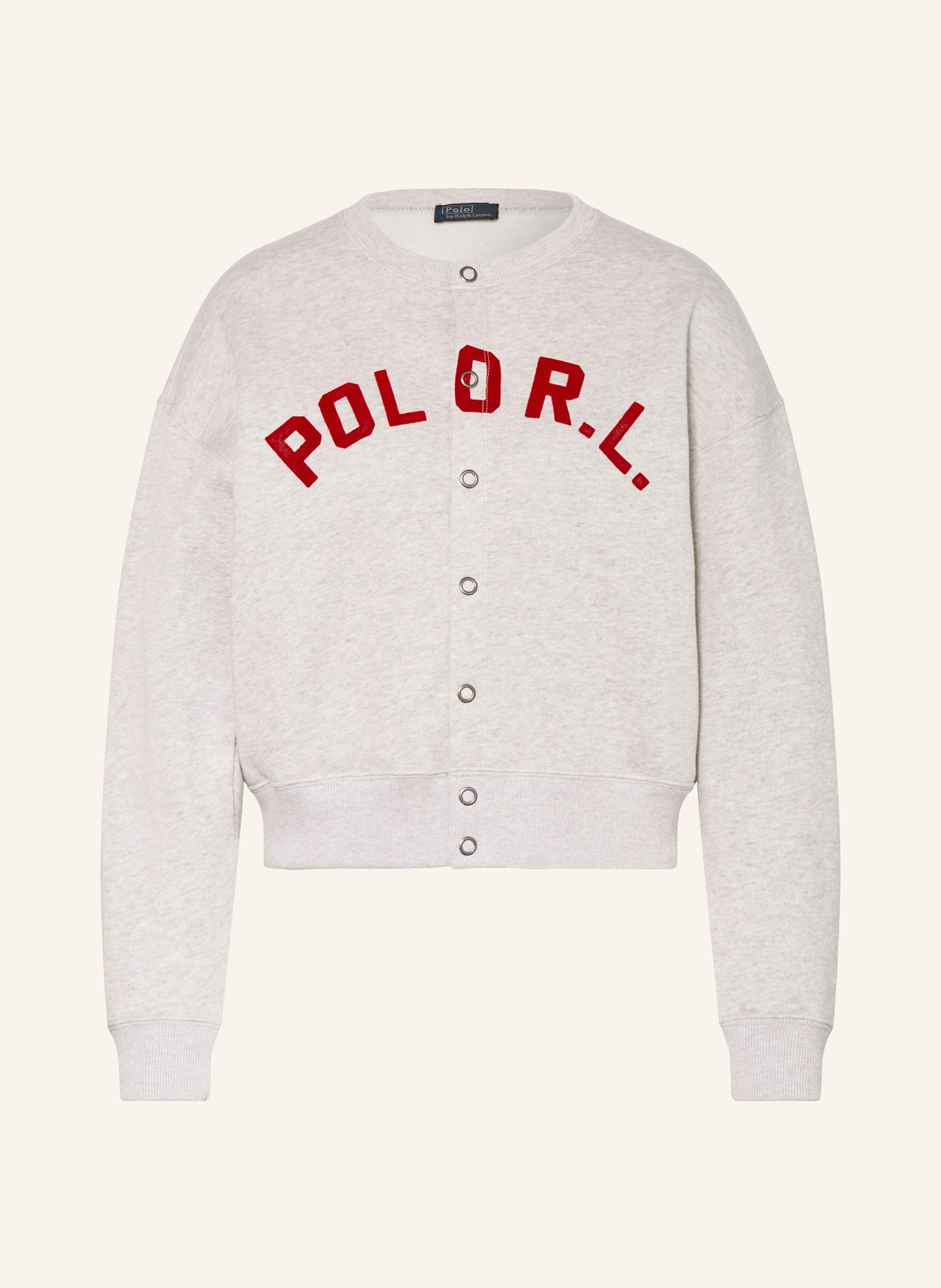 POLO RALPH LAUREN sweat jacket: LIGHT GRAY / RED