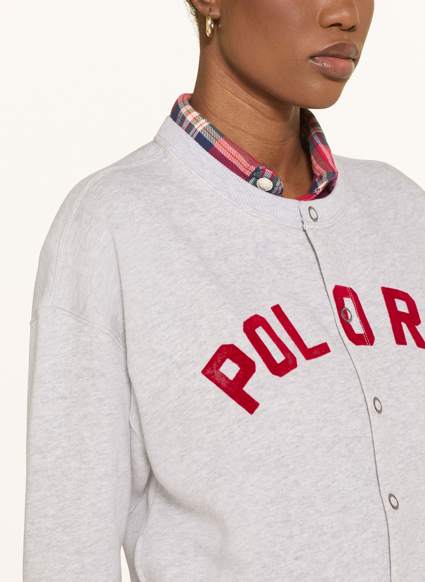 POLO RALPH LAUREN sweat jacket: LIGHT GRAY / RED