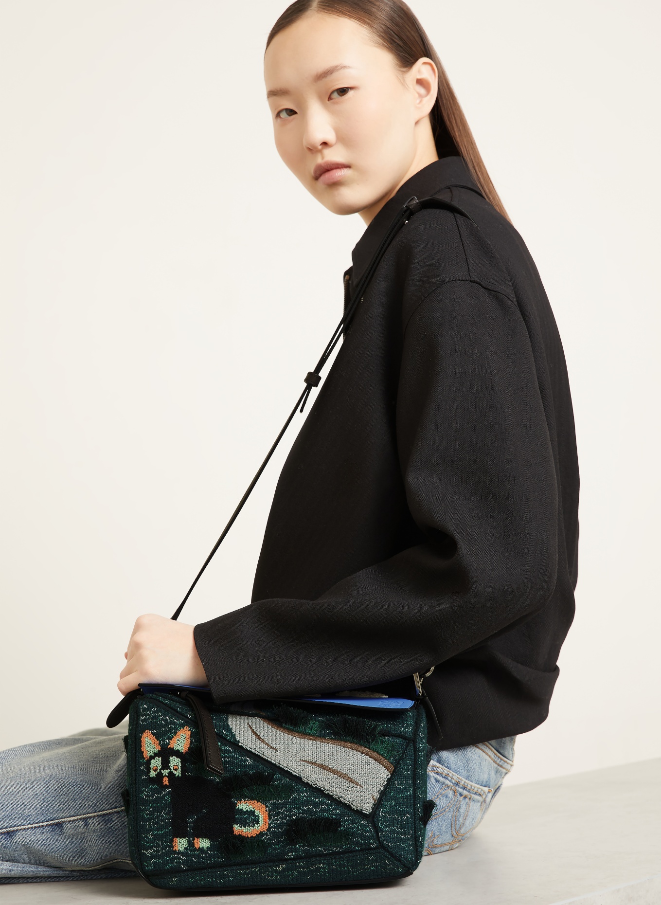 LOEWE Handtasche PUZZLE: DUNKELGRÜN / HELLBLAU / SCHWARZ