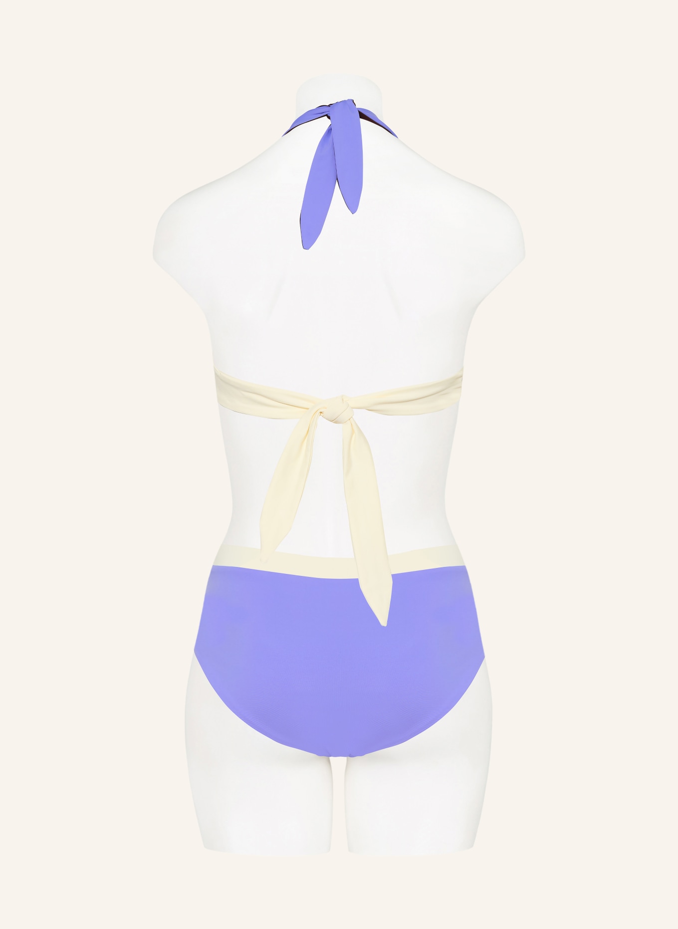 MYMARINI Horní díl bikin se zavazováním okolo krku NECKHOLDER v oboustranném provedení s UV ochranou 50+: SVĚTLE FIALOVÁ / TMAVĚ HNĚDÁ / KRÉMOVÁ