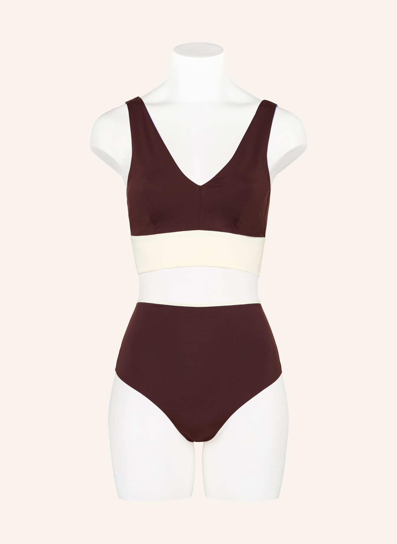 MYMARINI Bralette bikini top YOGATOP reversible with UV protection 50+: LIGHT PURPLE / DARK BROWN / CREAM