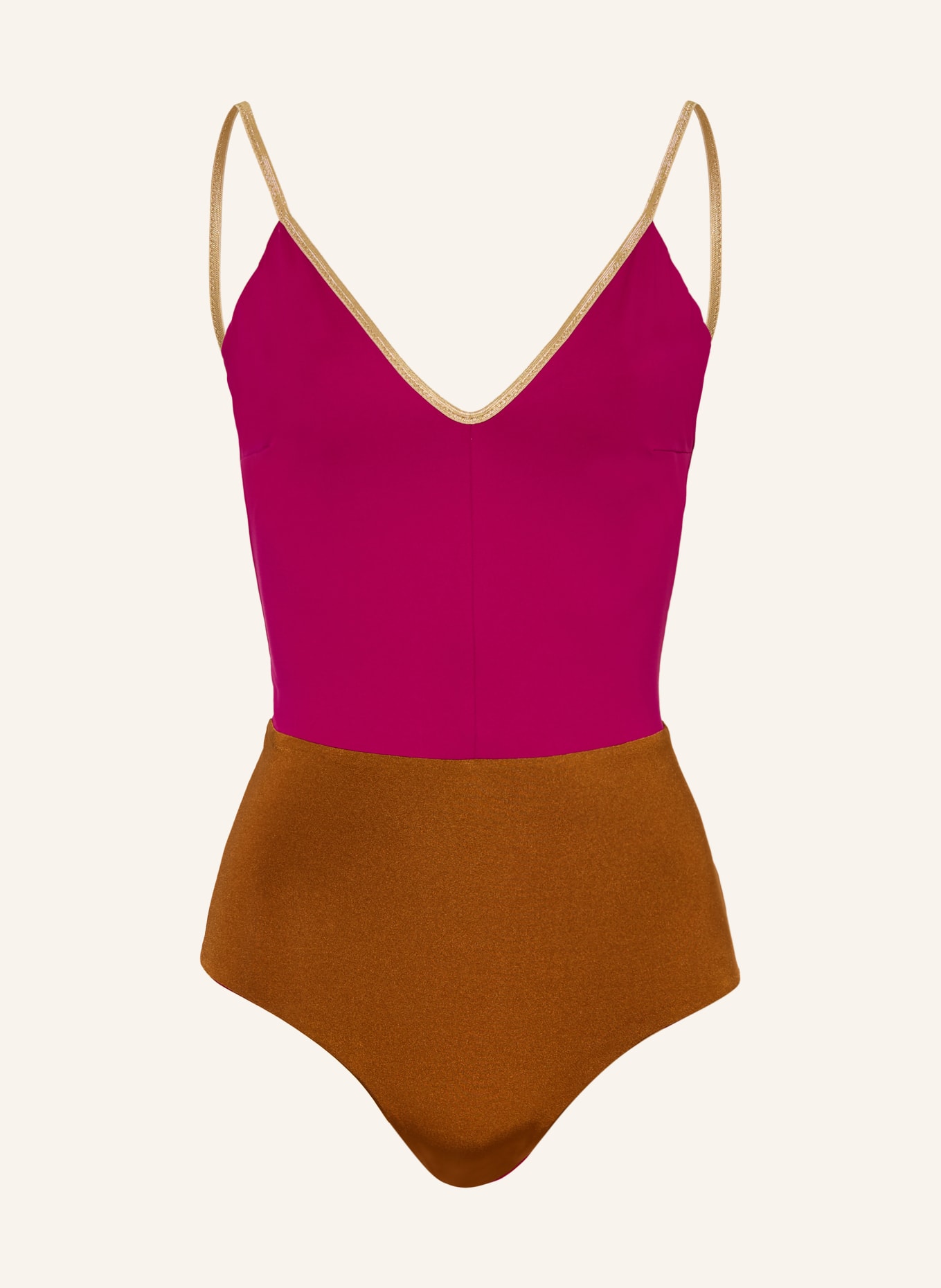 MYMARINI Badeanzug SHINE zum Wenden mit UV-Schutz 50+: FUCHSIA / GOLD / BRAUN