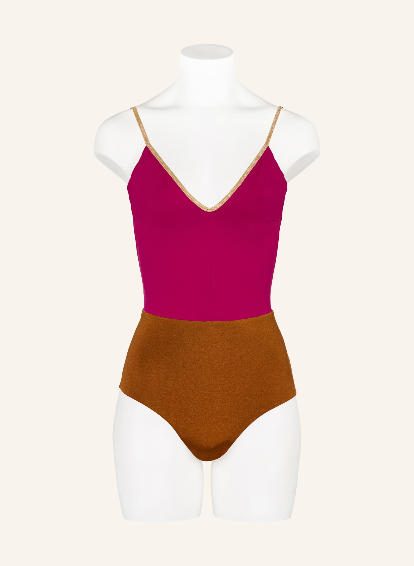 MYMARINI Badeanzug SHINE zum Wenden mit UV-Schutz 50+: FUCHSIA / GOLD / BRAUN
