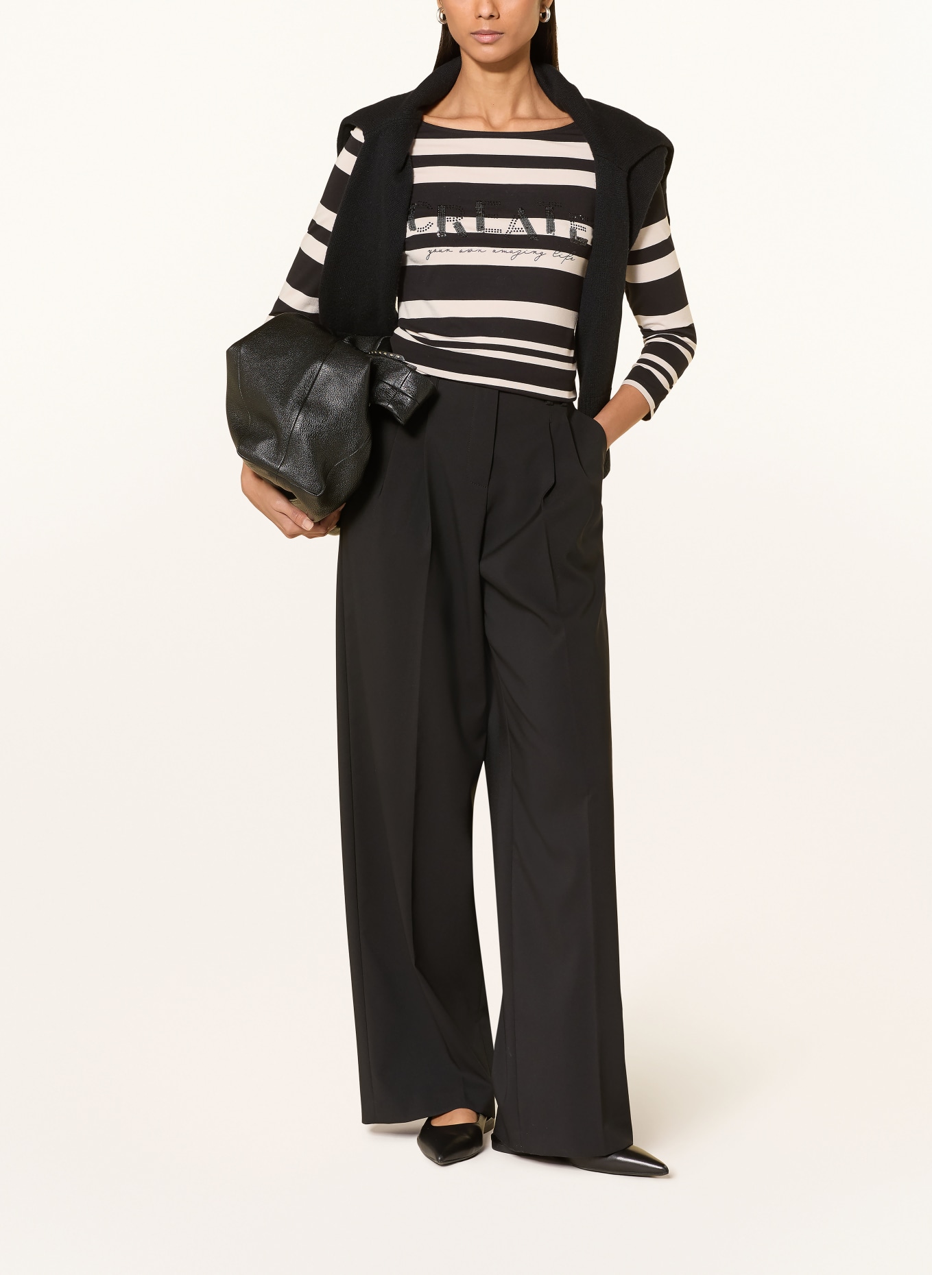 Betty Barclay Shirt with 3/4 sleeves and sequins: BLACK / BEIGE