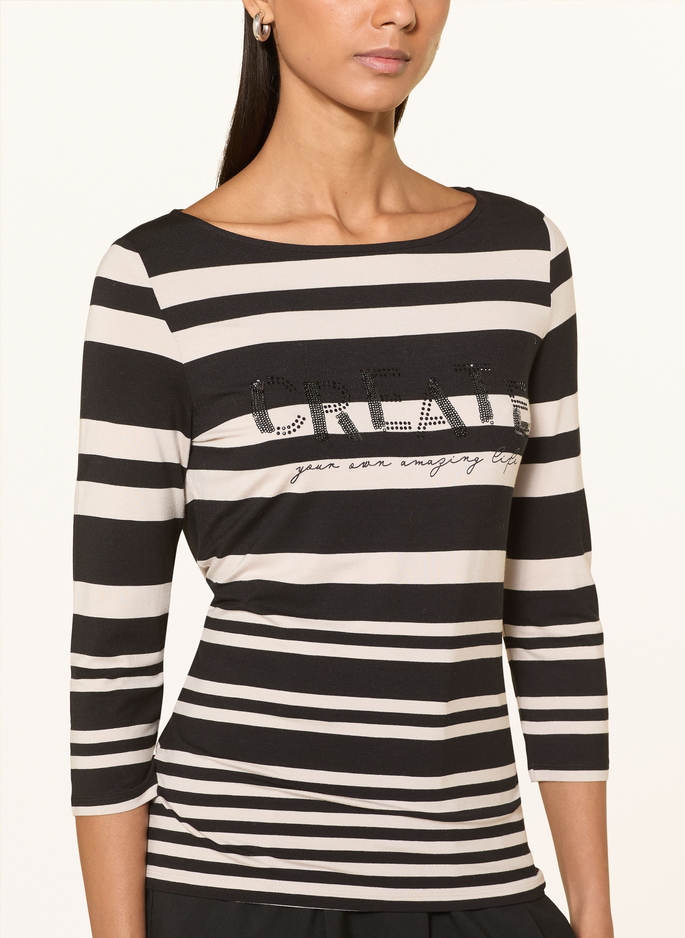 Betty Barclay Shirt with 3/4 sleeves and sequins: BLACK / BEIGE