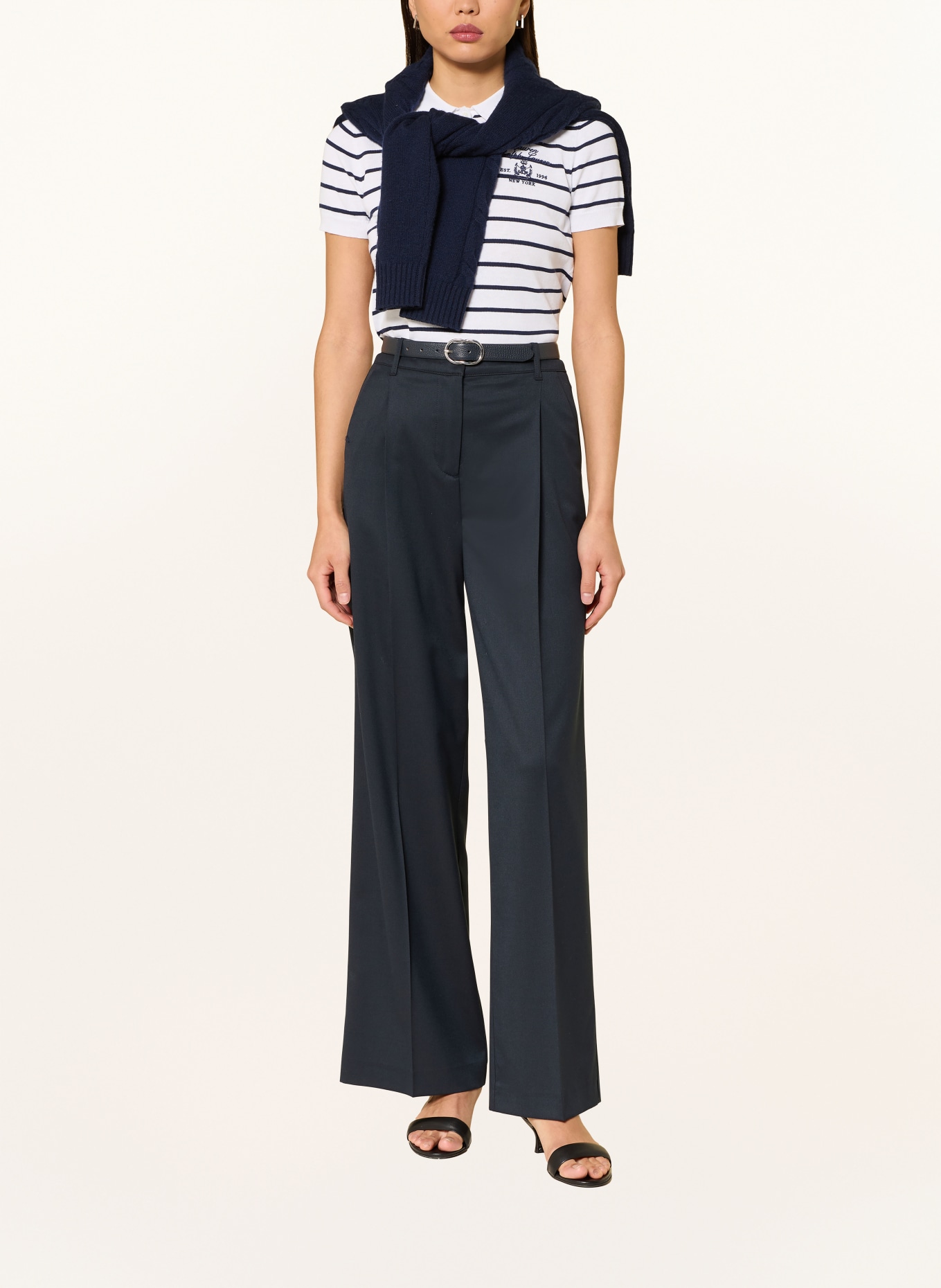 LAUREN RALPH LAUREN knitted polo shirt: WHITE / DARK BLUE