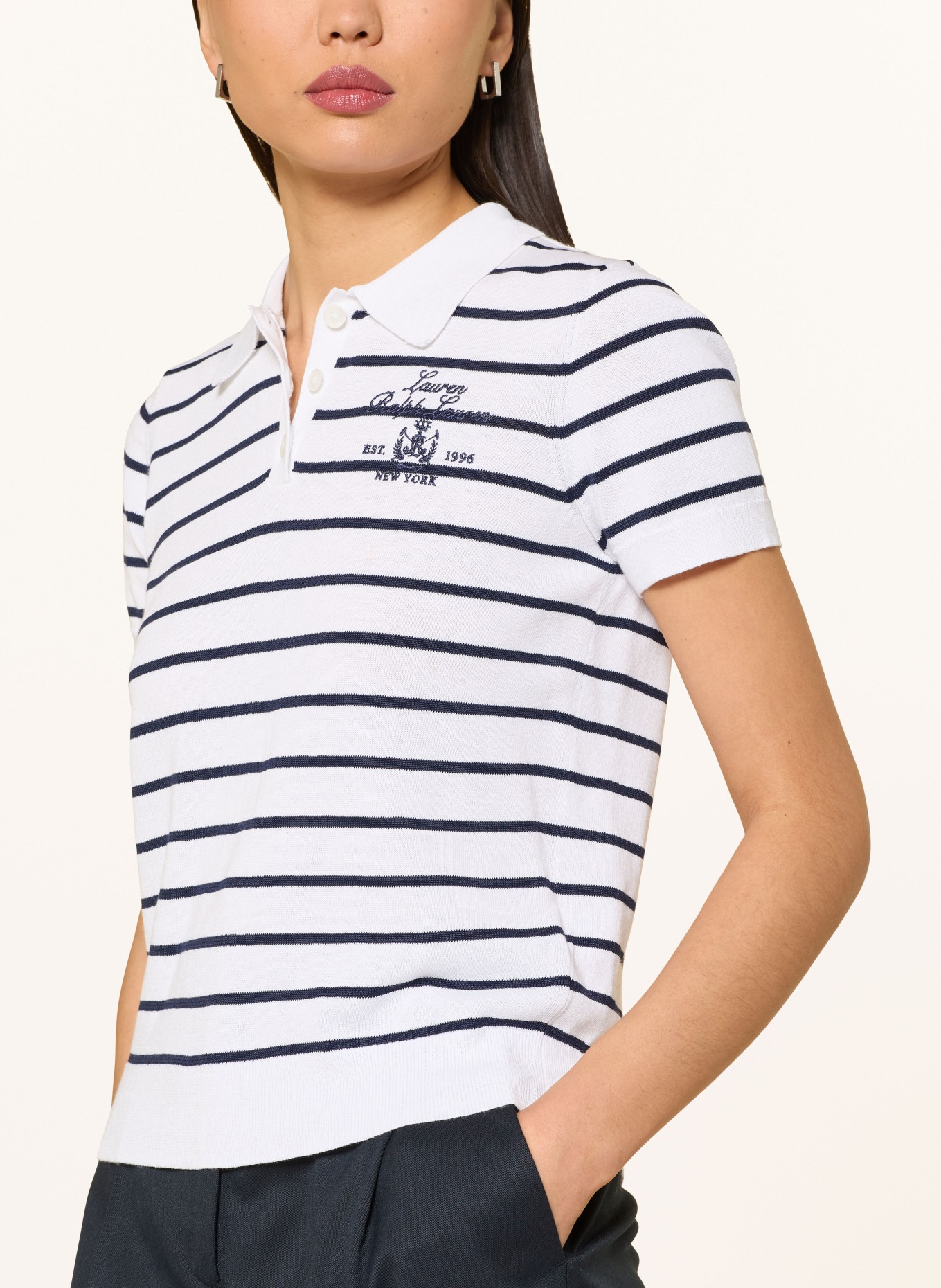 LAUREN RALPH LAUREN knitted polo shirt: WHITE / DARK BLUE