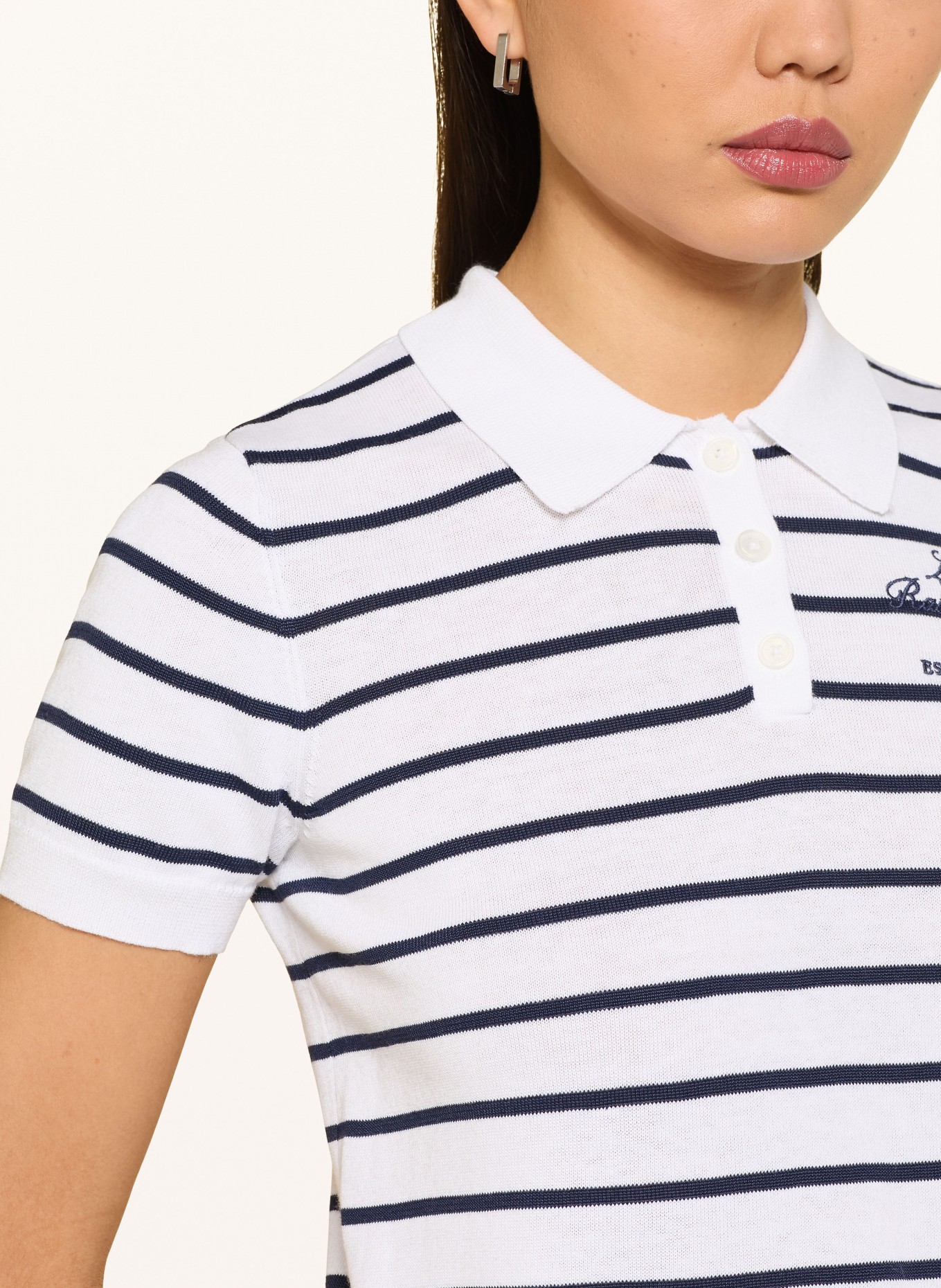 LAUREN RALPH LAUREN knitted polo shirt: WHITE / DARK BLUE