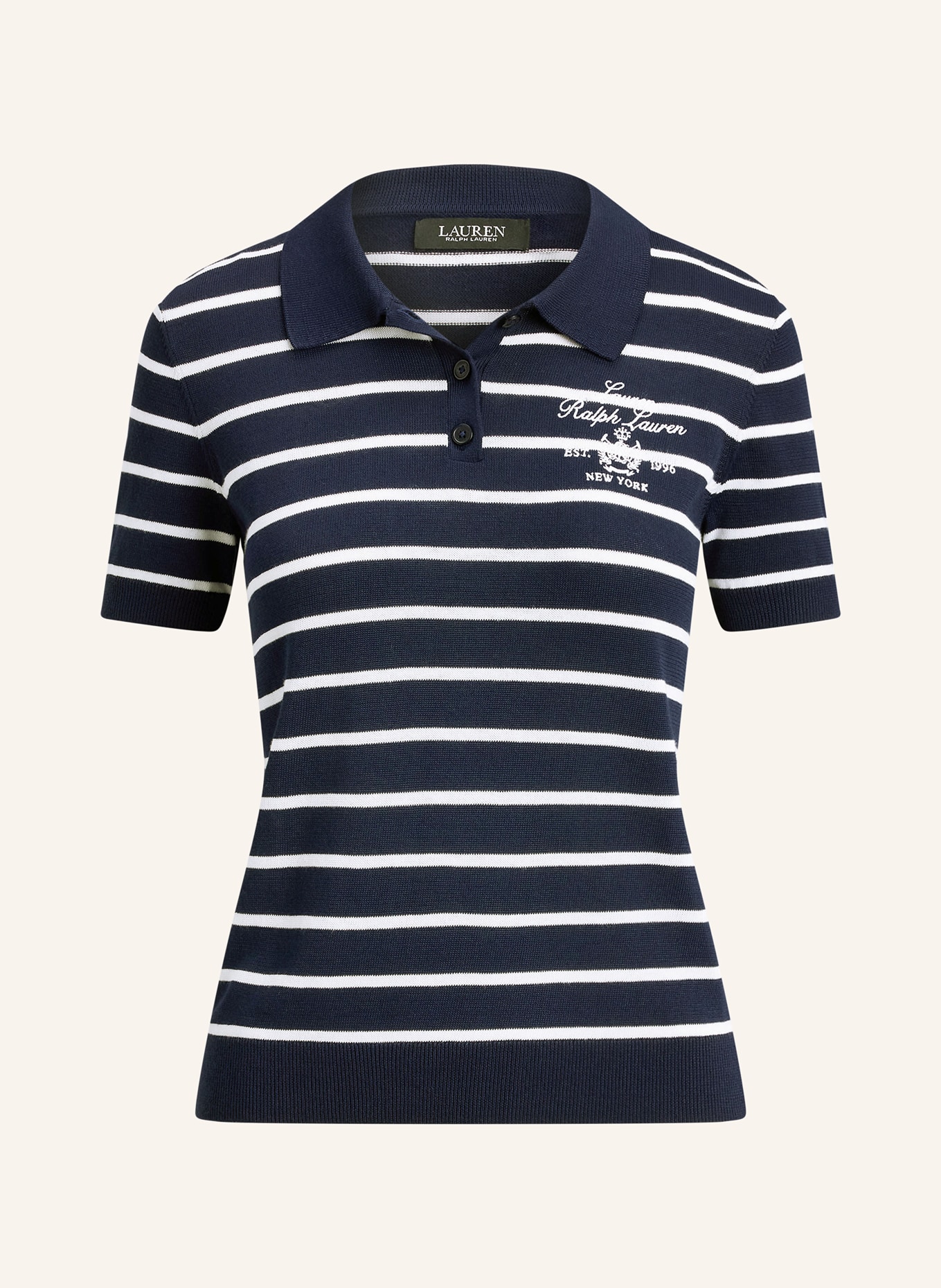 LAUREN RALPH LAUREN knitted polo shirt: DARK BLUE / WHITE