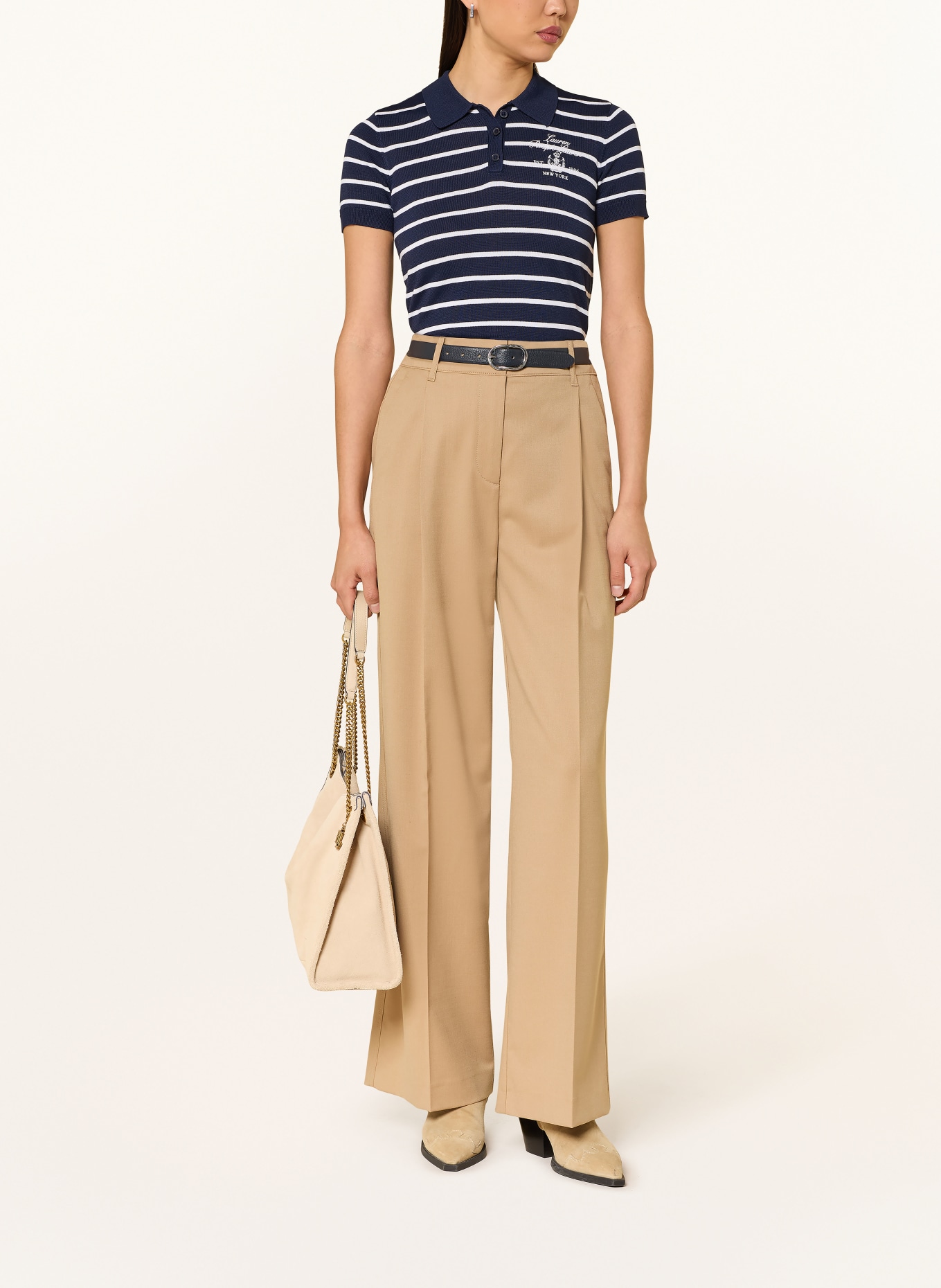 LAUREN RALPH LAUREN knitted polo shirt: DARK BLUE / WHITE