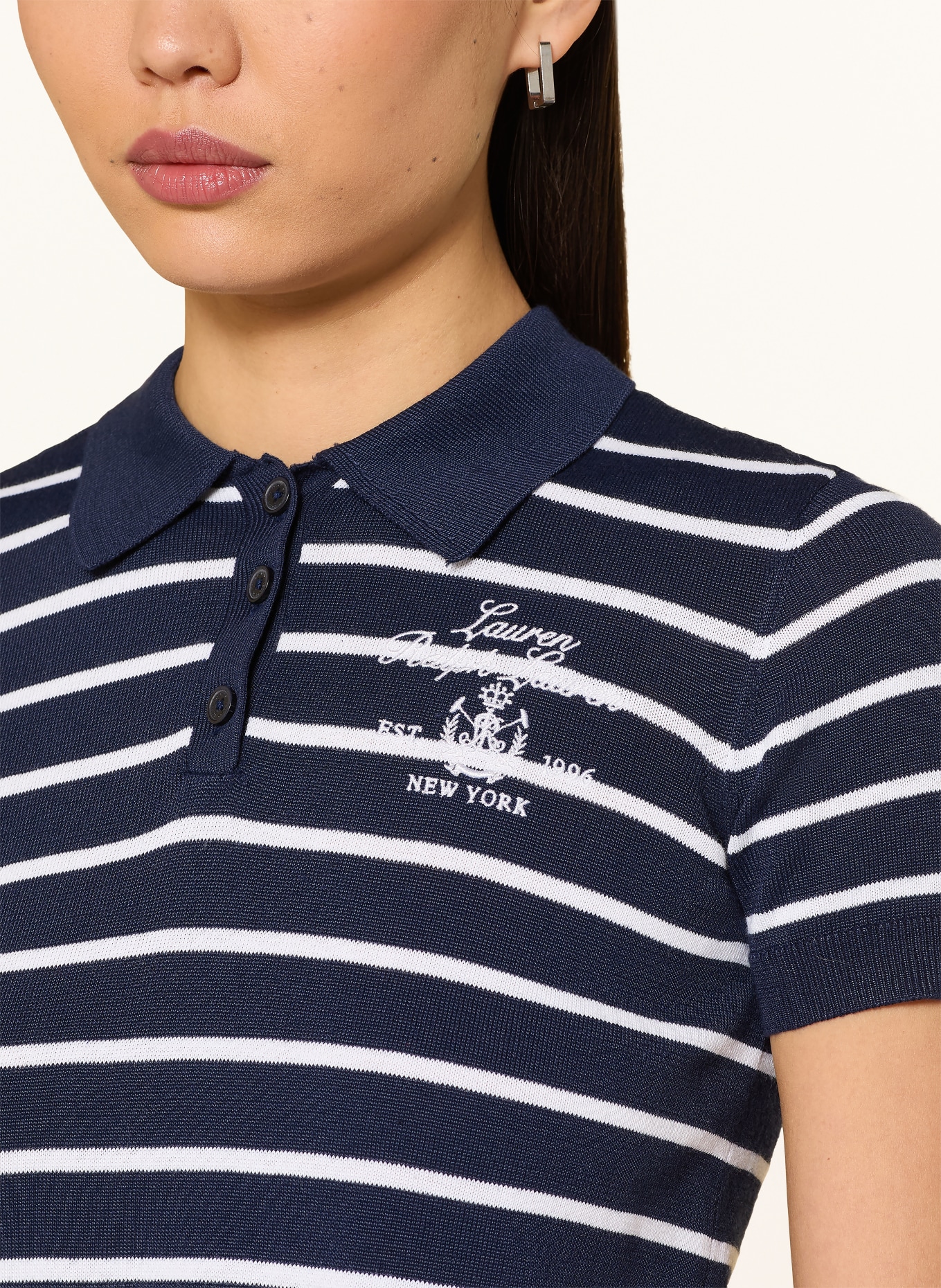 LAUREN RALPH LAUREN knitted polo shirt: DARK BLUE / WHITE