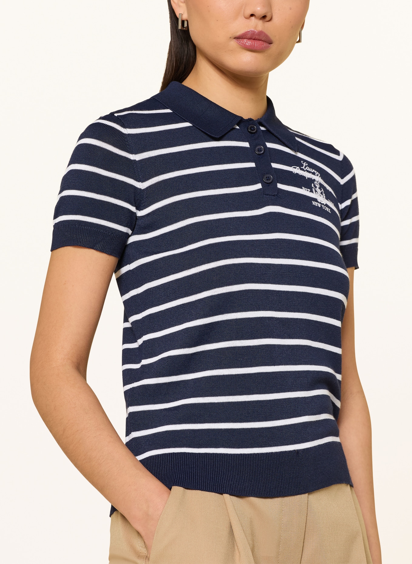 LAUREN RALPH LAUREN knitted polo shirt: DARK BLUE / WHITE