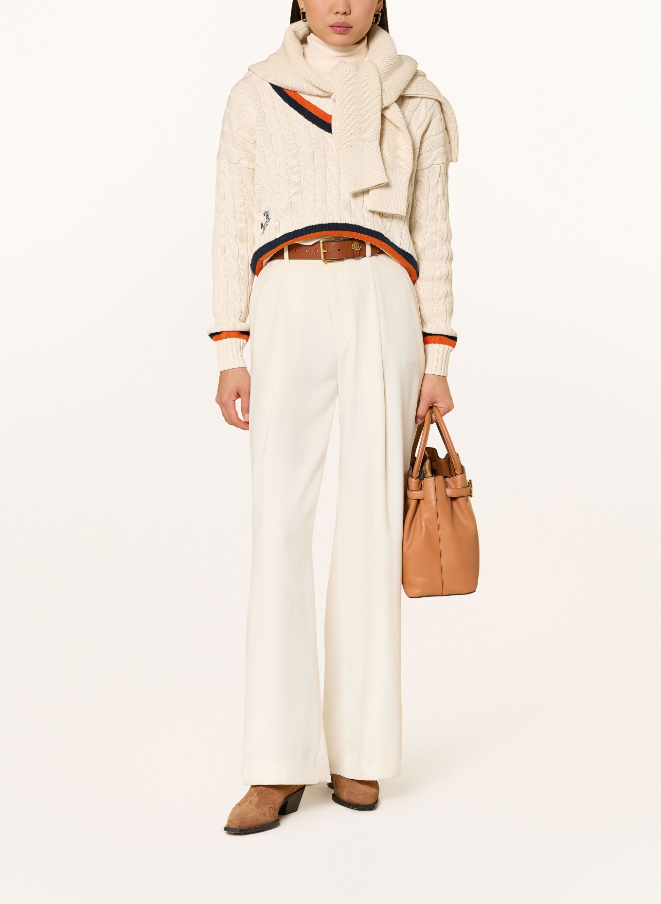 LAUREN RALPH LAUREN sweater: CREAM / ORANGE / DARK BLUE