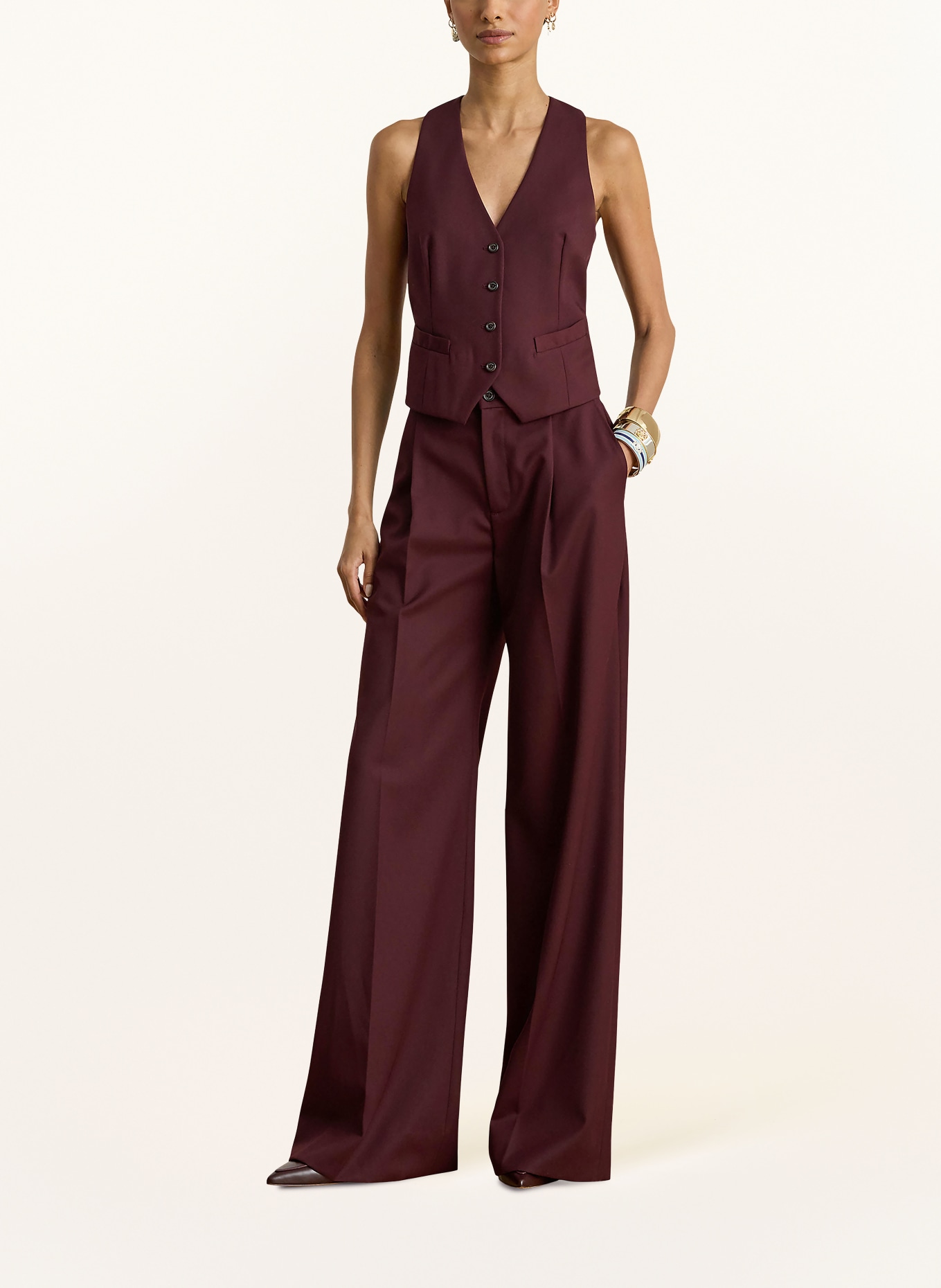 LAUREN RALPH LAUREN Gilet blazer en mélange de matières: ROUGE FONCÉ