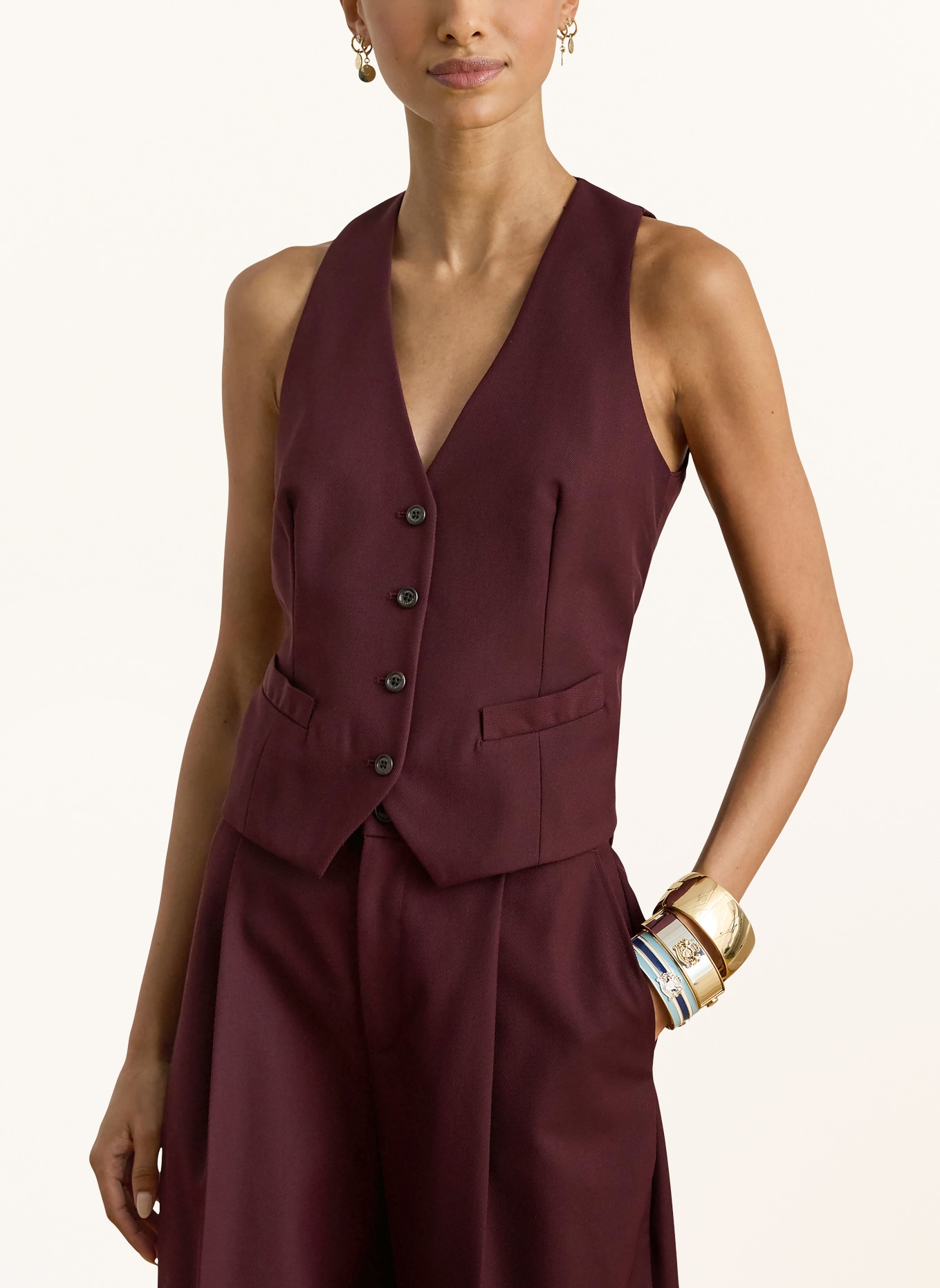 LAUREN RALPH LAUREN Gilet blazer en mélange de matières: ROUGE FONCÉ