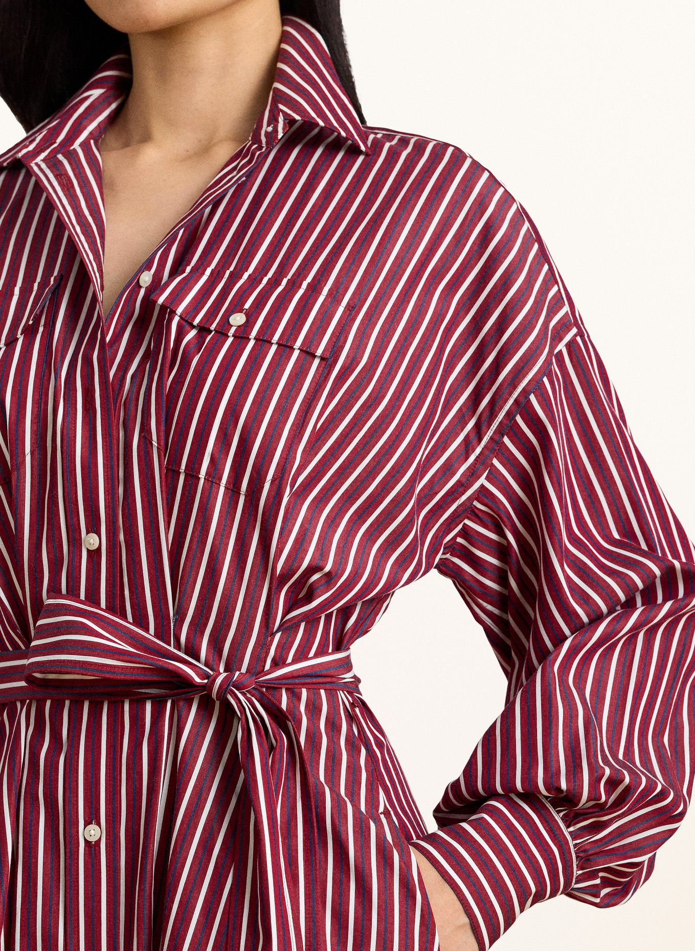 LAUREN RALPH LAUREN shirt dress: DARK RED / DARK BLUE / WHITE