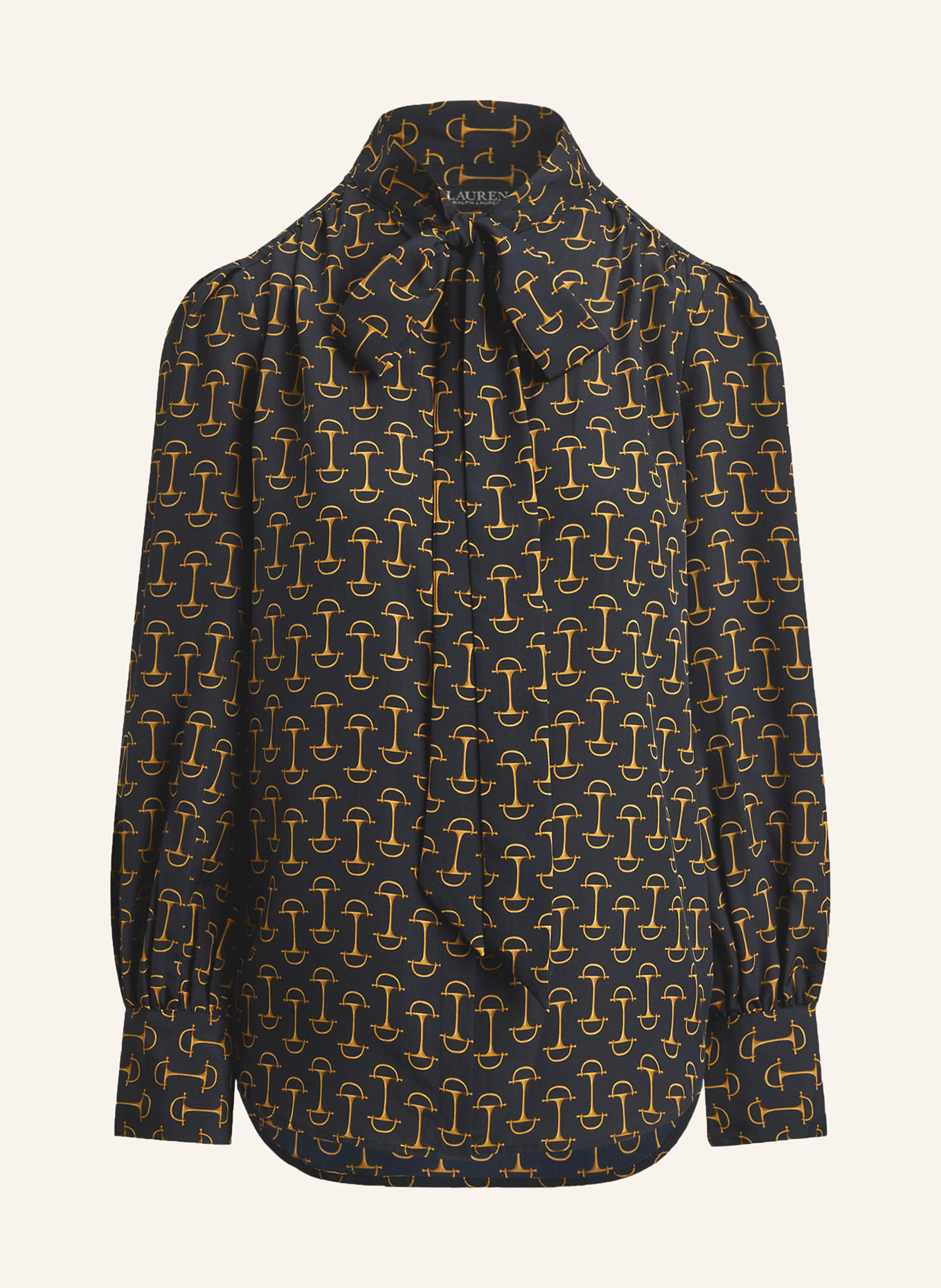 LAUREN RALPH LAUREN Schluppenbluse: DUNKELBLAU / COGNAC