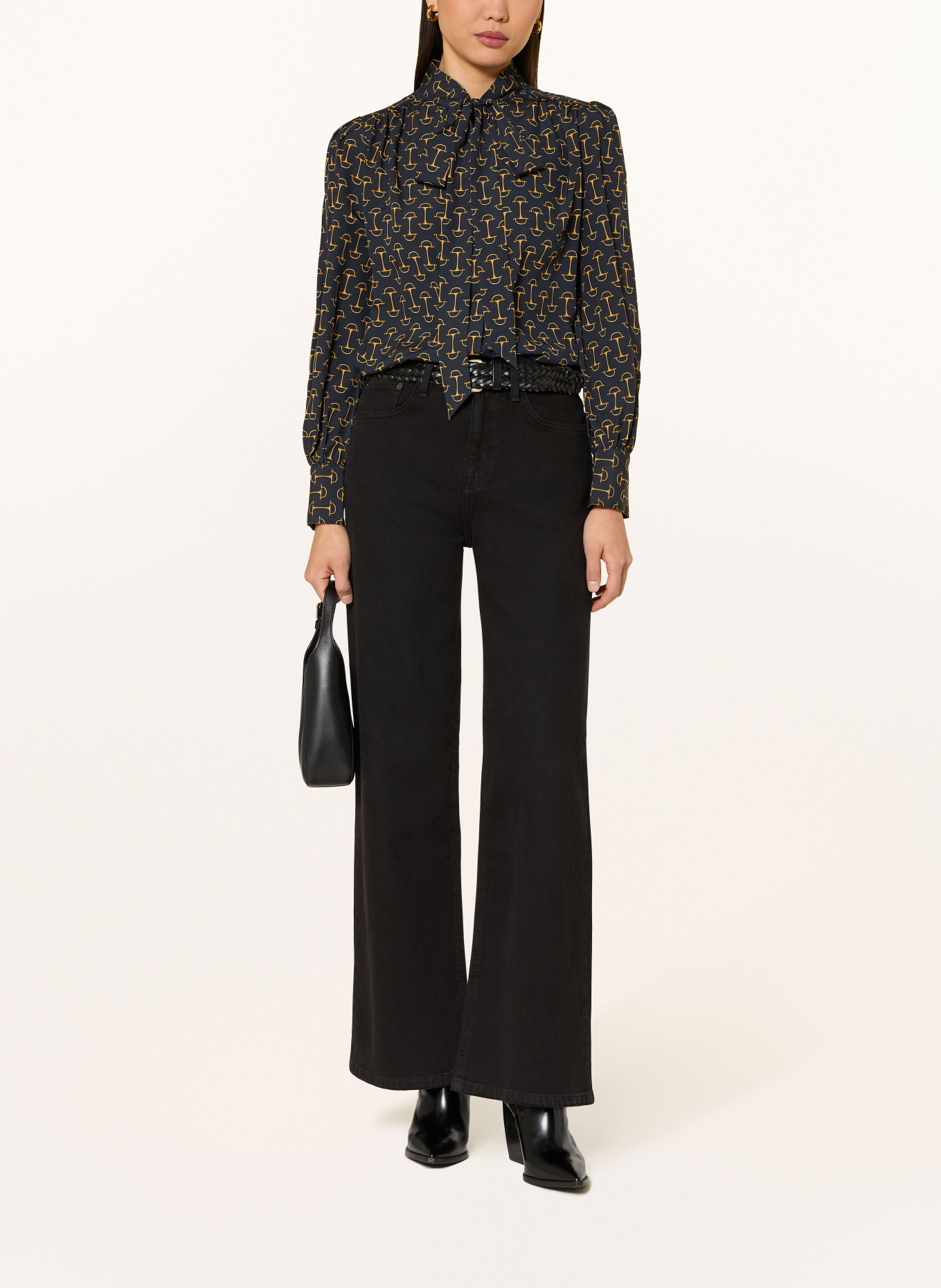 LAUREN RALPH LAUREN Schluppenbluse: DUNKELBLAU / COGNAC