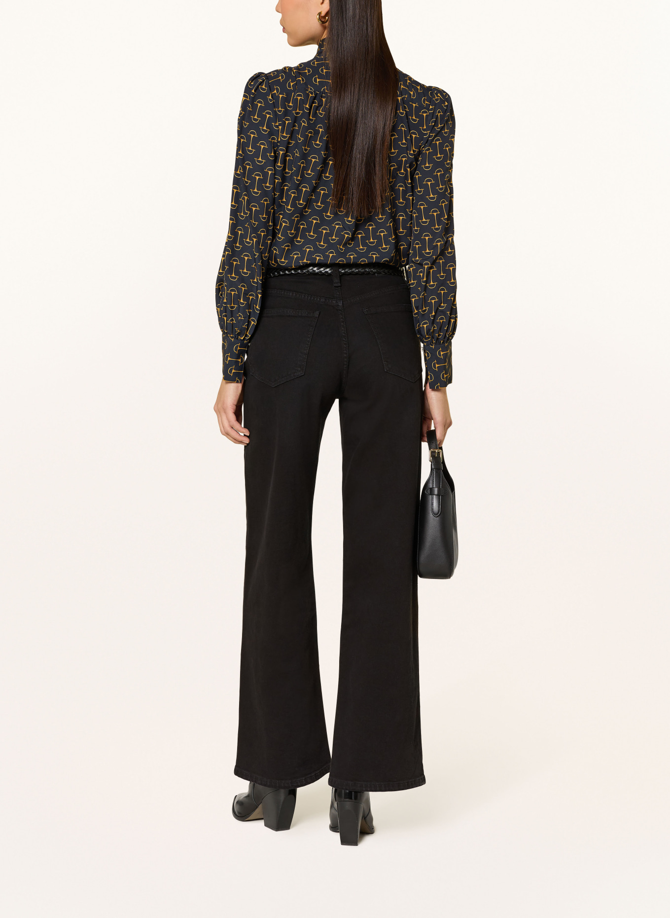 LAUREN RALPH LAUREN Schluppenbluse: DUNKELBLAU / COGNAC