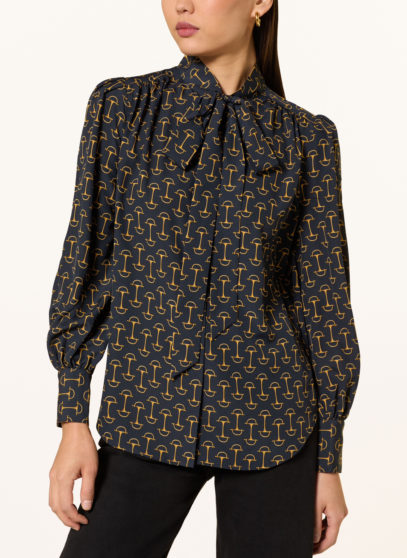 LAUREN RALPH LAUREN Schluppenbluse: DUNKELBLAU / COGNAC