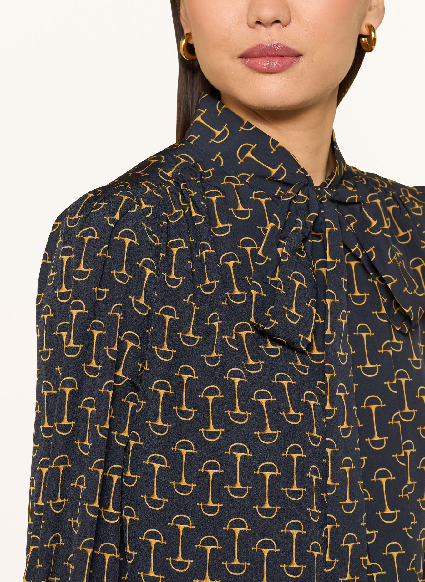 LAUREN RALPH LAUREN Schluppenbluse: DUNKELBLAU / COGNAC