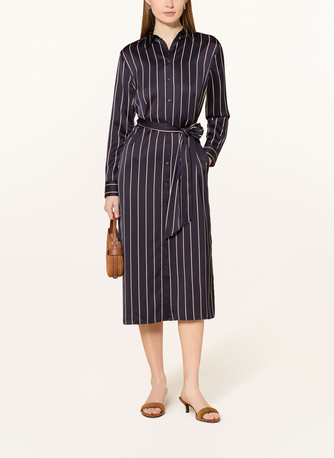 LAUREN RALPH LAUREN Hemdblusenkleid aus Satin: DUNKELBLAU / DUNKELROT / WEISS