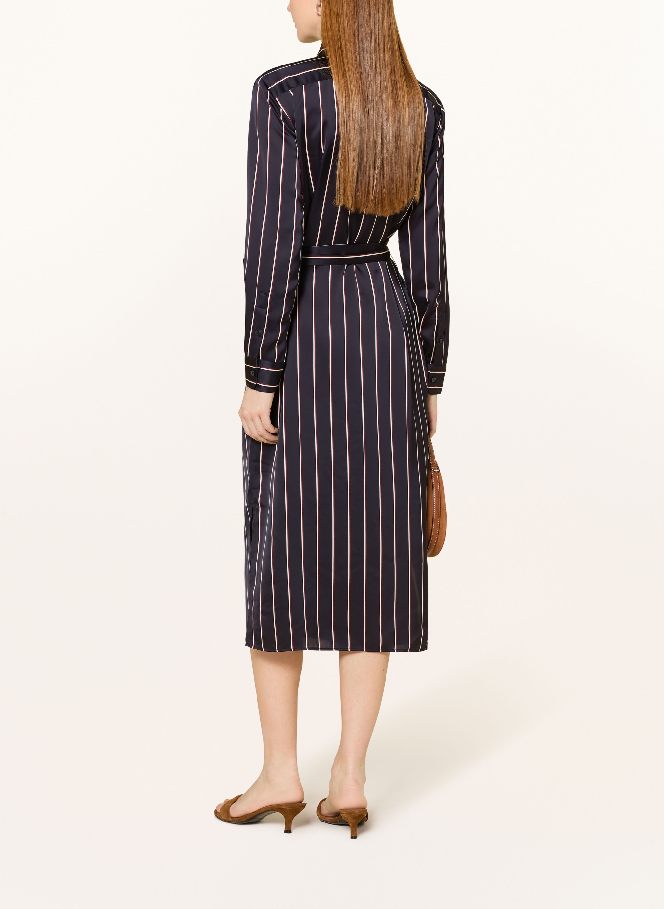 LAUREN RALPH LAUREN Hemdblusenkleid aus Satin: DUNKELBLAU / DUNKELROT / WEISS