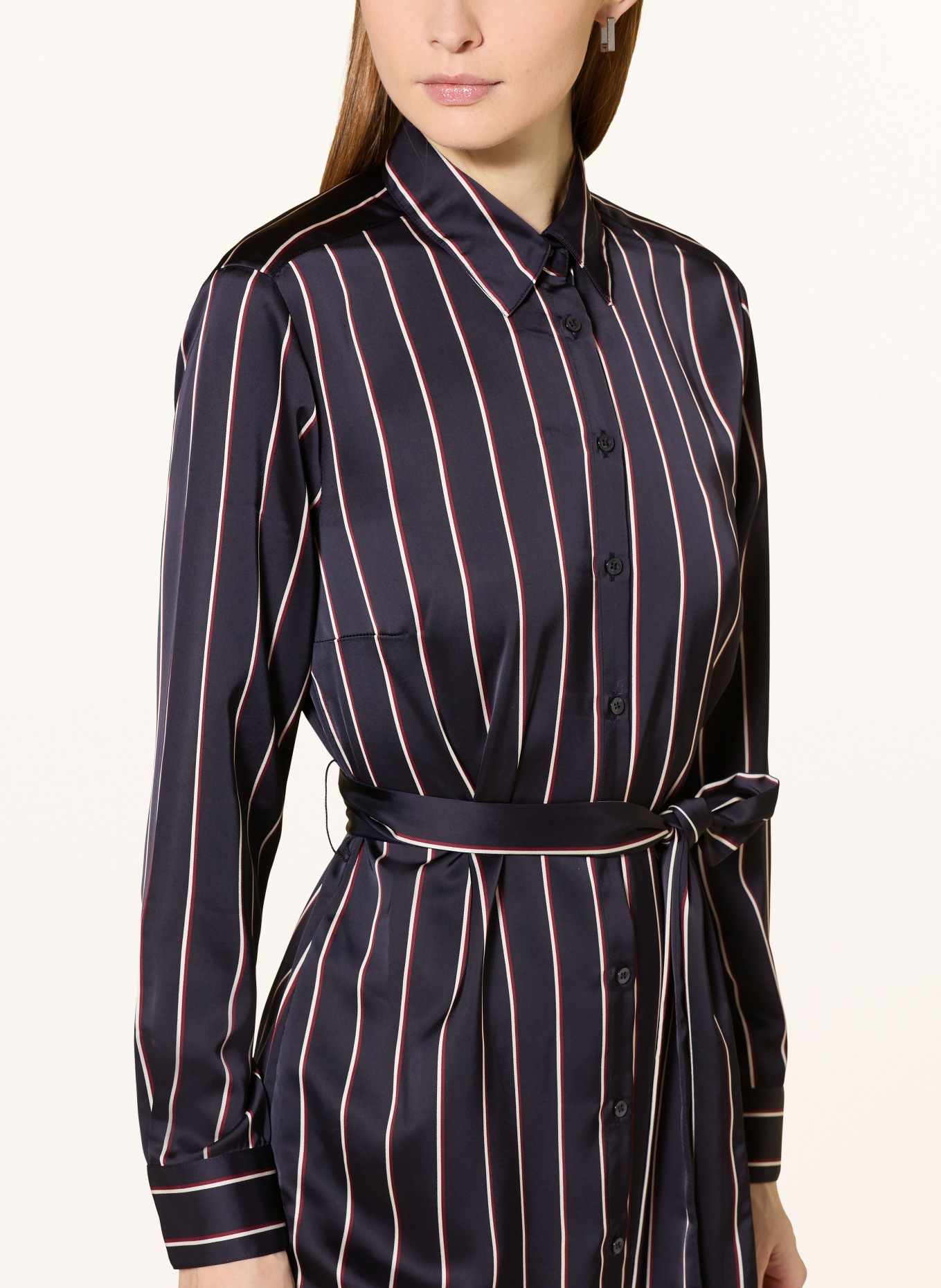 LAUREN RALPH LAUREN Hemdblusenkleid aus Satin: DUNKELBLAU / DUNKELROT / WEISS