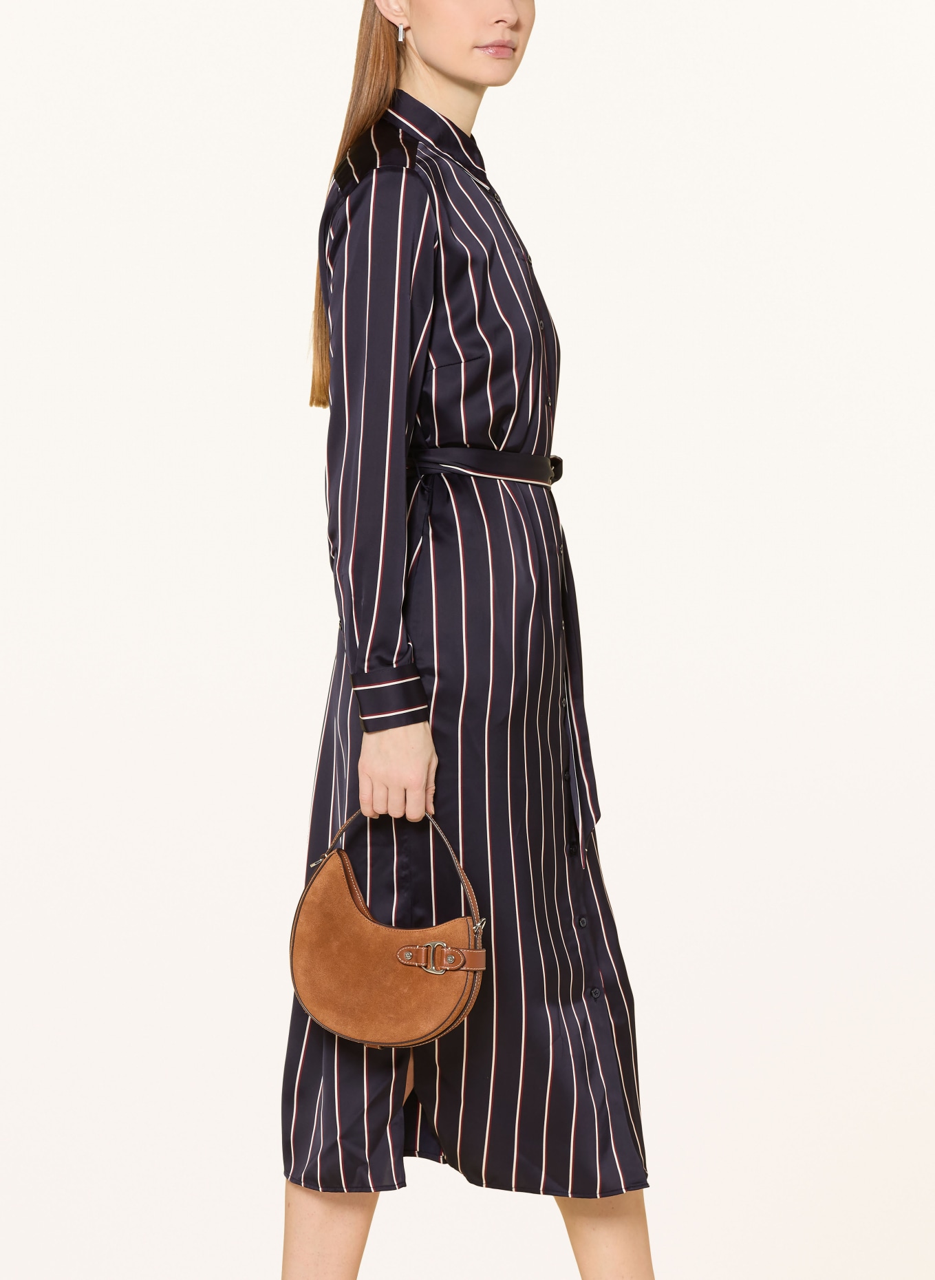 LAUREN RALPH LAUREN Hemdblusenkleid aus Satin: DUNKELBLAU / DUNKELROT / WEISS