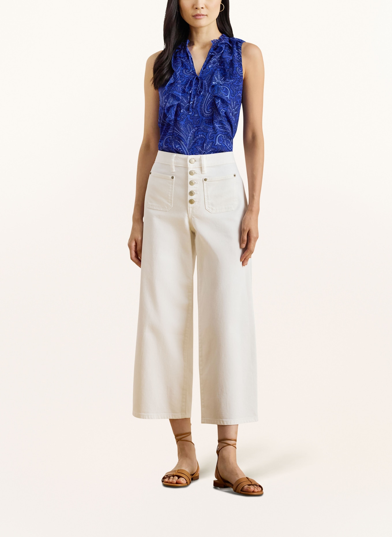 LAUREN RALPH LAUREN Blůza s volány: MODRÁ / TMAVĚ MODRÁ / TMAVĚ MODRÁ