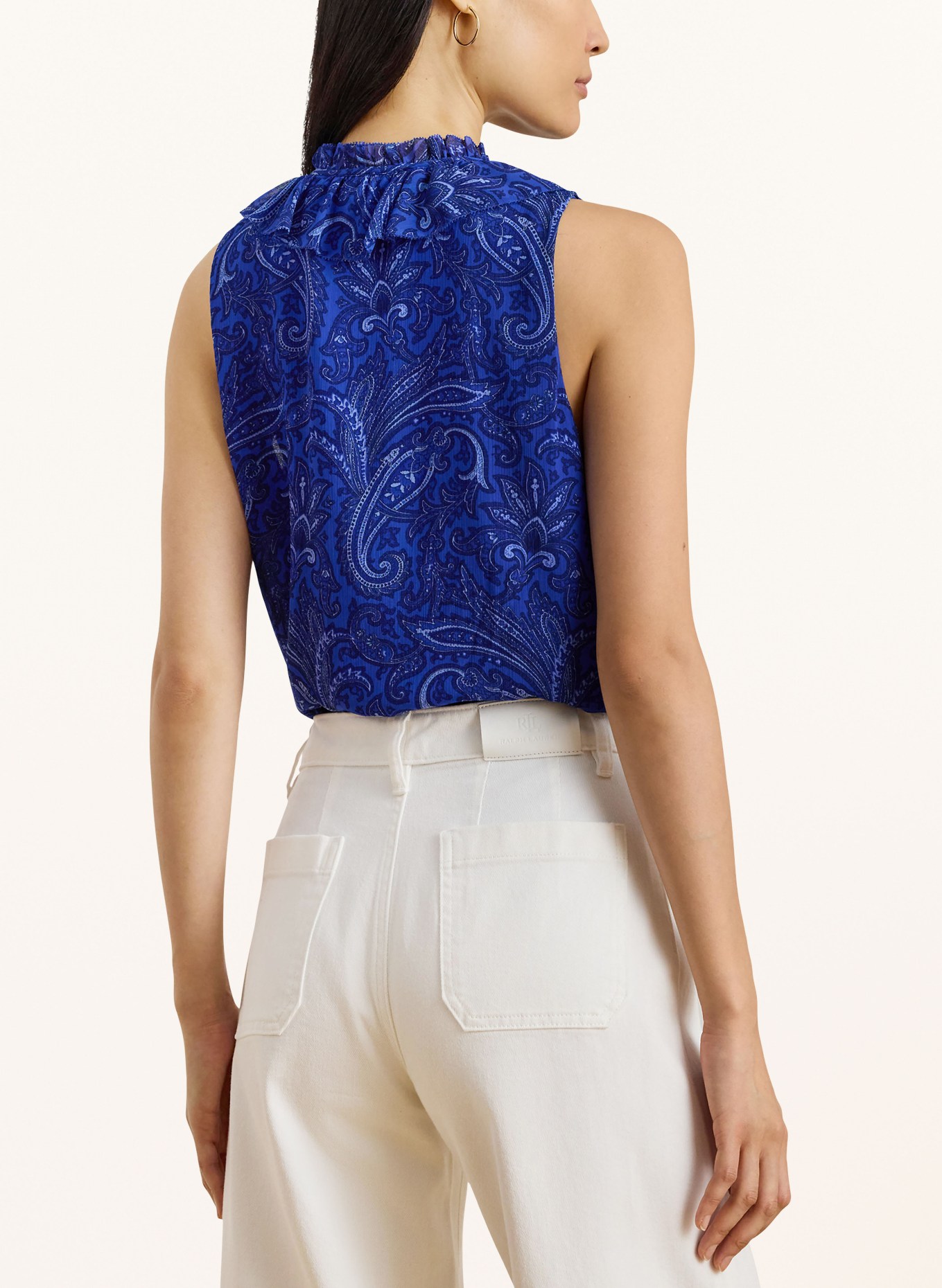 LAUREN RALPH LAUREN Blůza s volány: MODRÁ / TMAVĚ MODRÁ / TMAVĚ MODRÁ