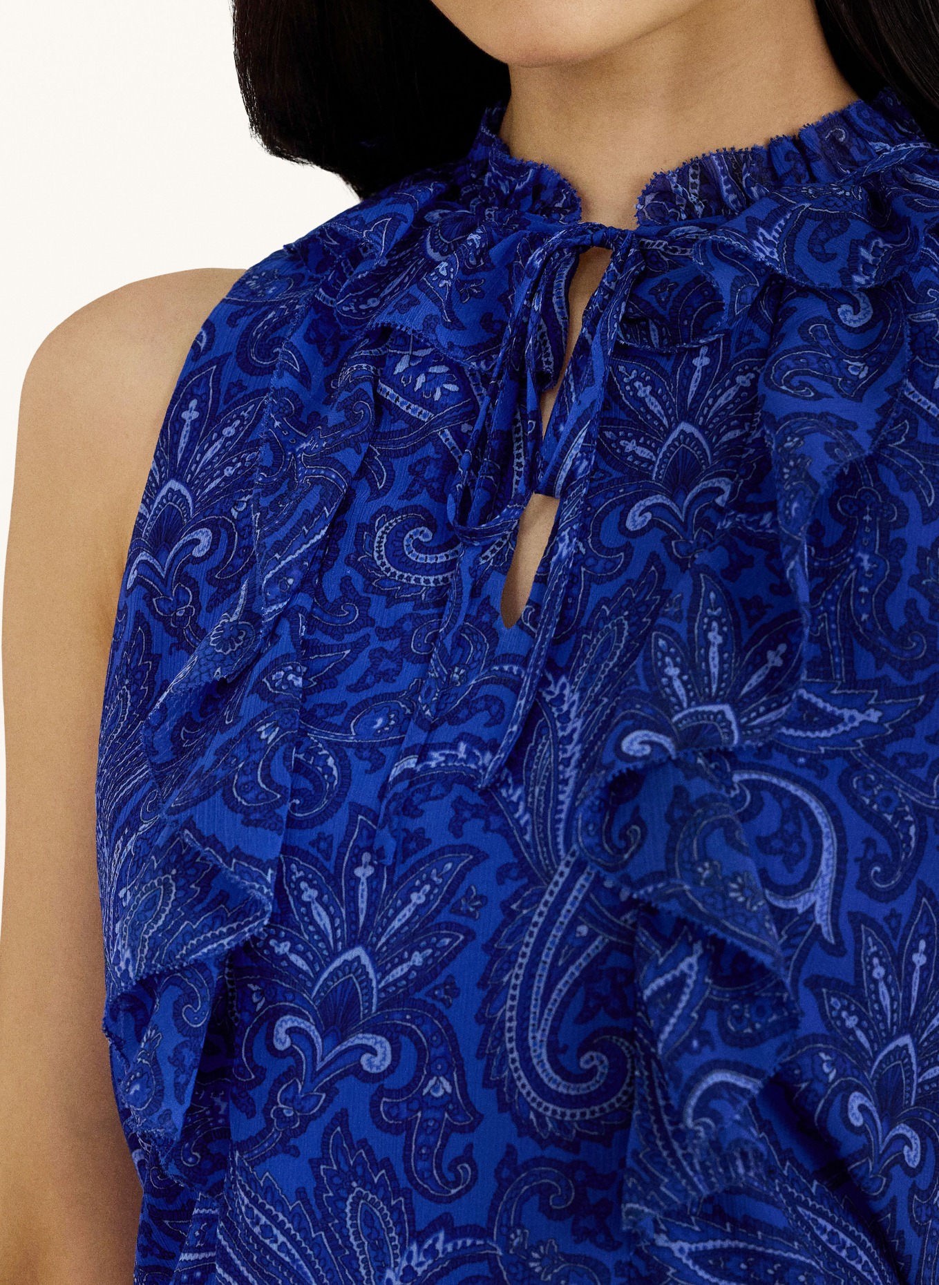 LAUREN RALPH LAUREN Blůza s volány: MODRÁ / TMAVĚ MODRÁ / TMAVĚ MODRÁ