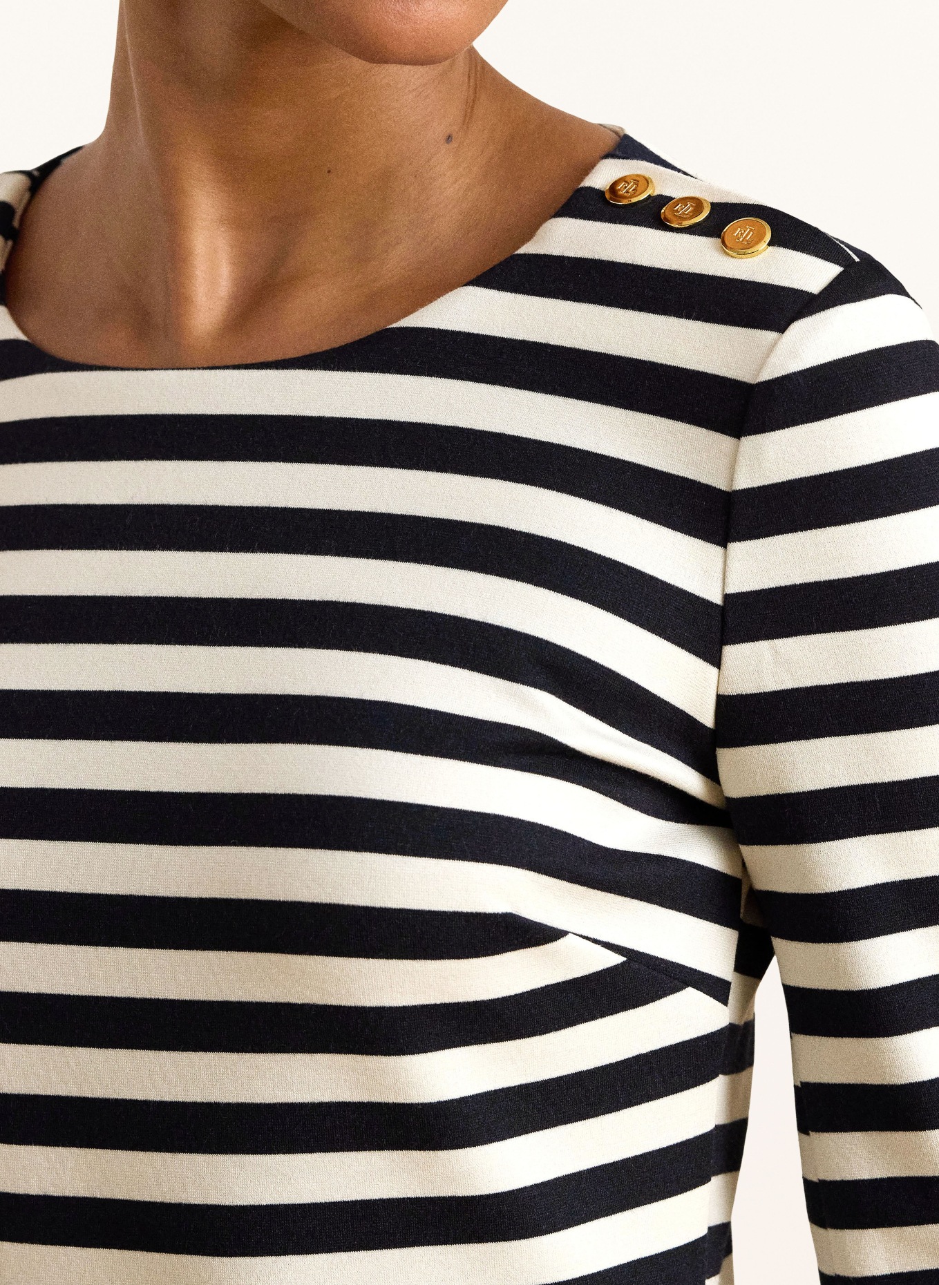 LAUREN RALPH LAUREN Sukienka z dżerseju z rękawami 3/4: GRANATOWY / KREMOWY