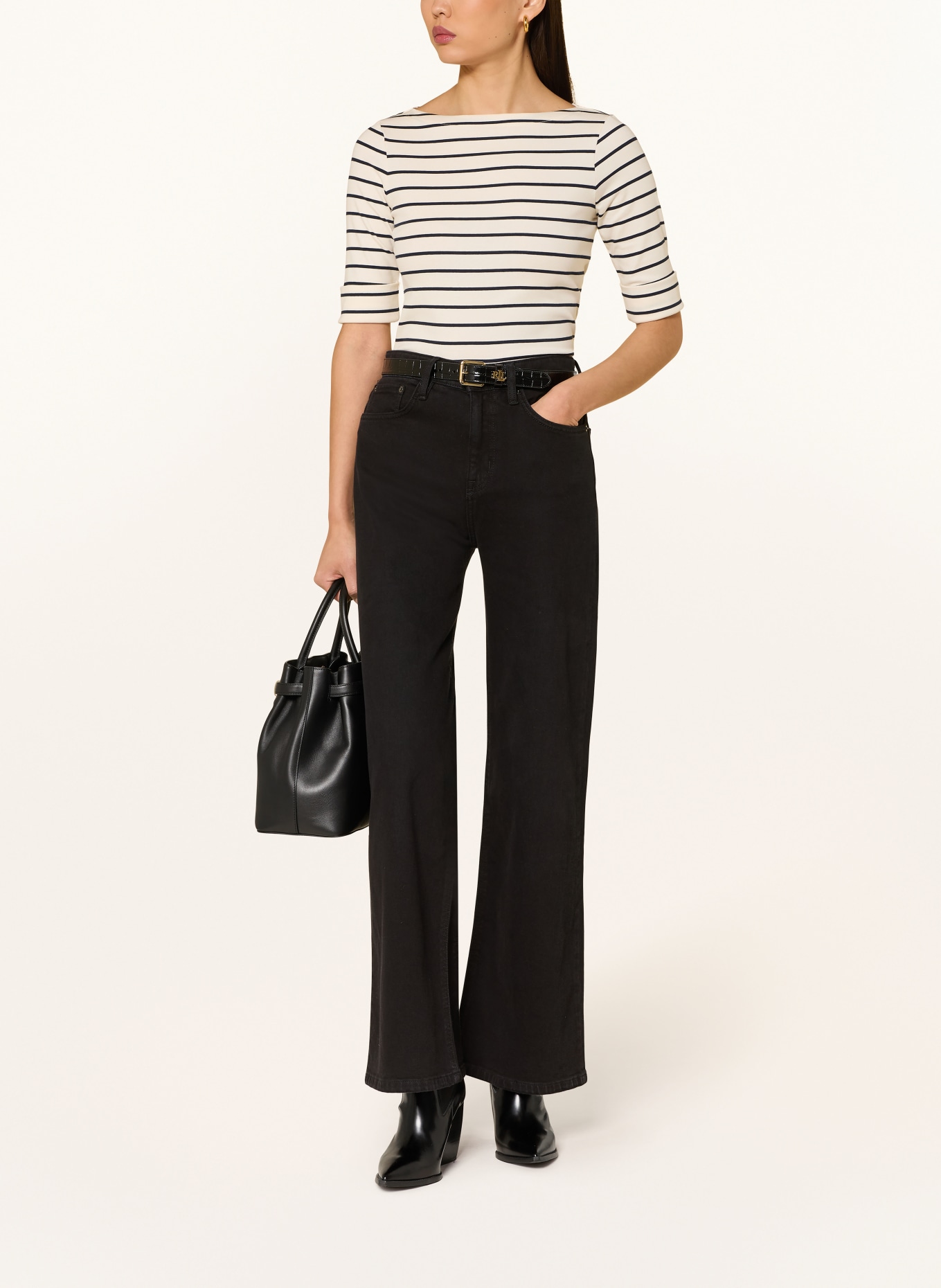 LAUREN RALPH LAUREN T-Shirt: CREME / DUNKELBLAU