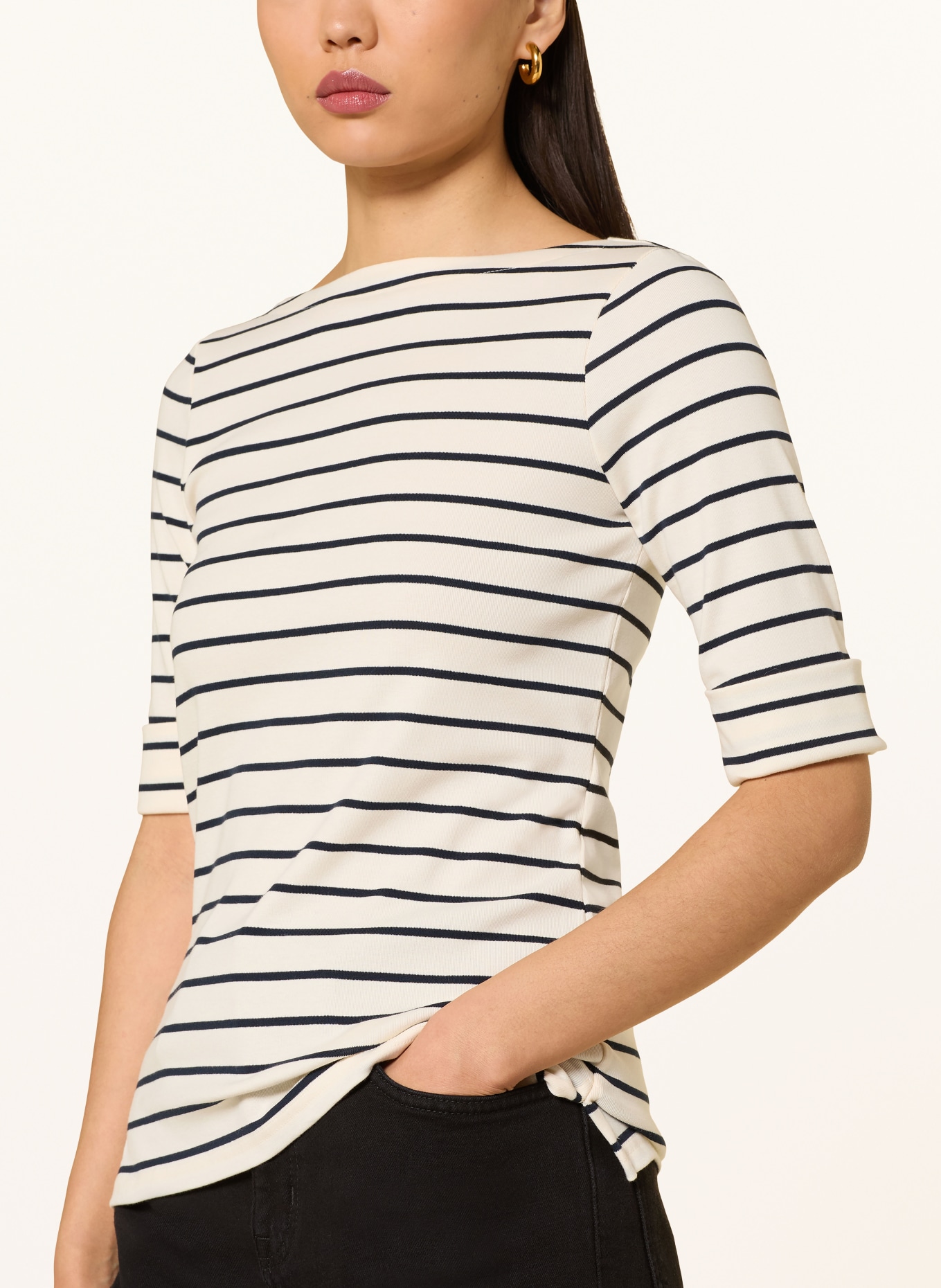 LAUREN RALPH LAUREN T-Shirt: CREME / DUNKELBLAU