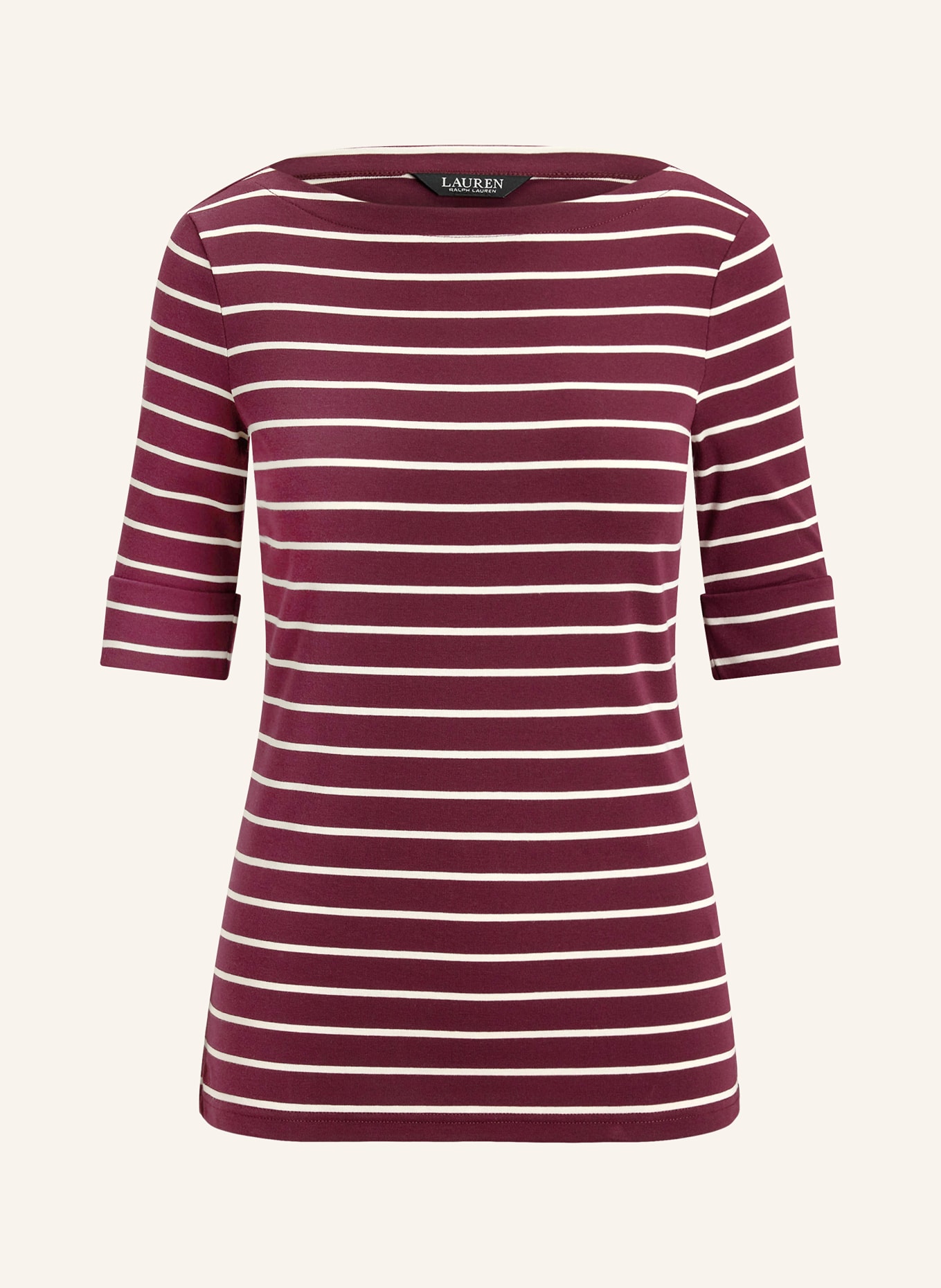 LAUREN RALPH LAUREN koszulka: CIEMNOCZERWONY / KREMOWY