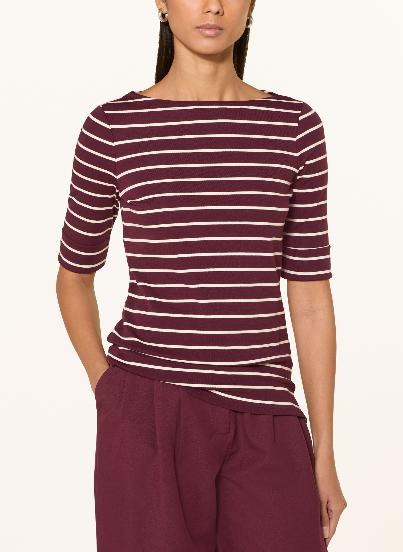 LAUREN RALPH LAUREN koszulka: CIEMNOCZERWONY / KREMOWY