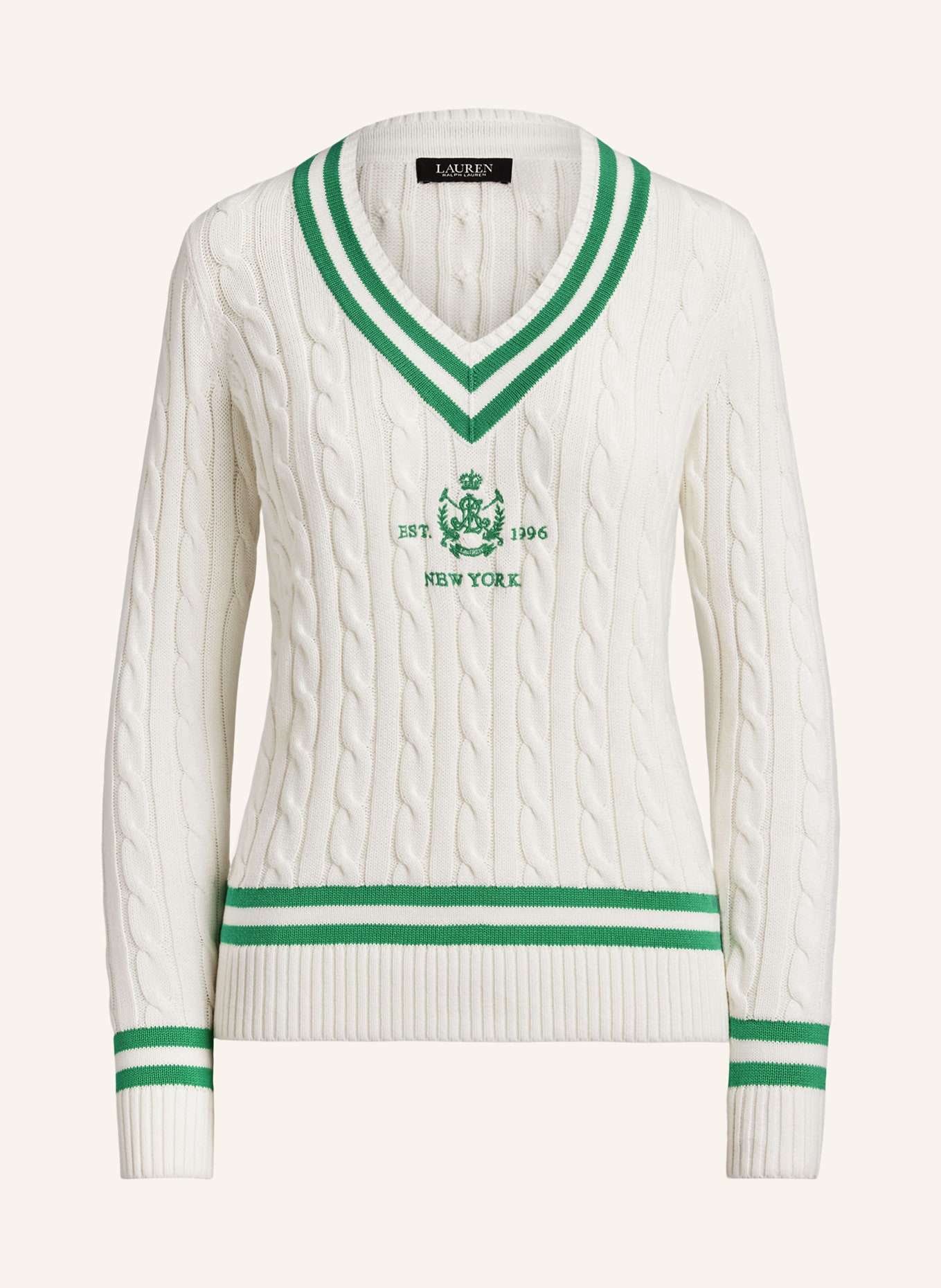 LAUREN RALPH LAUREN Pullover: WEISS / GRÜN
