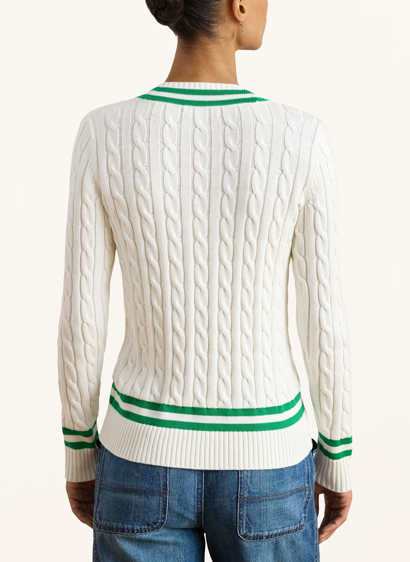 LAUREN RALPH LAUREN Pullover: WEISS / GRÜN